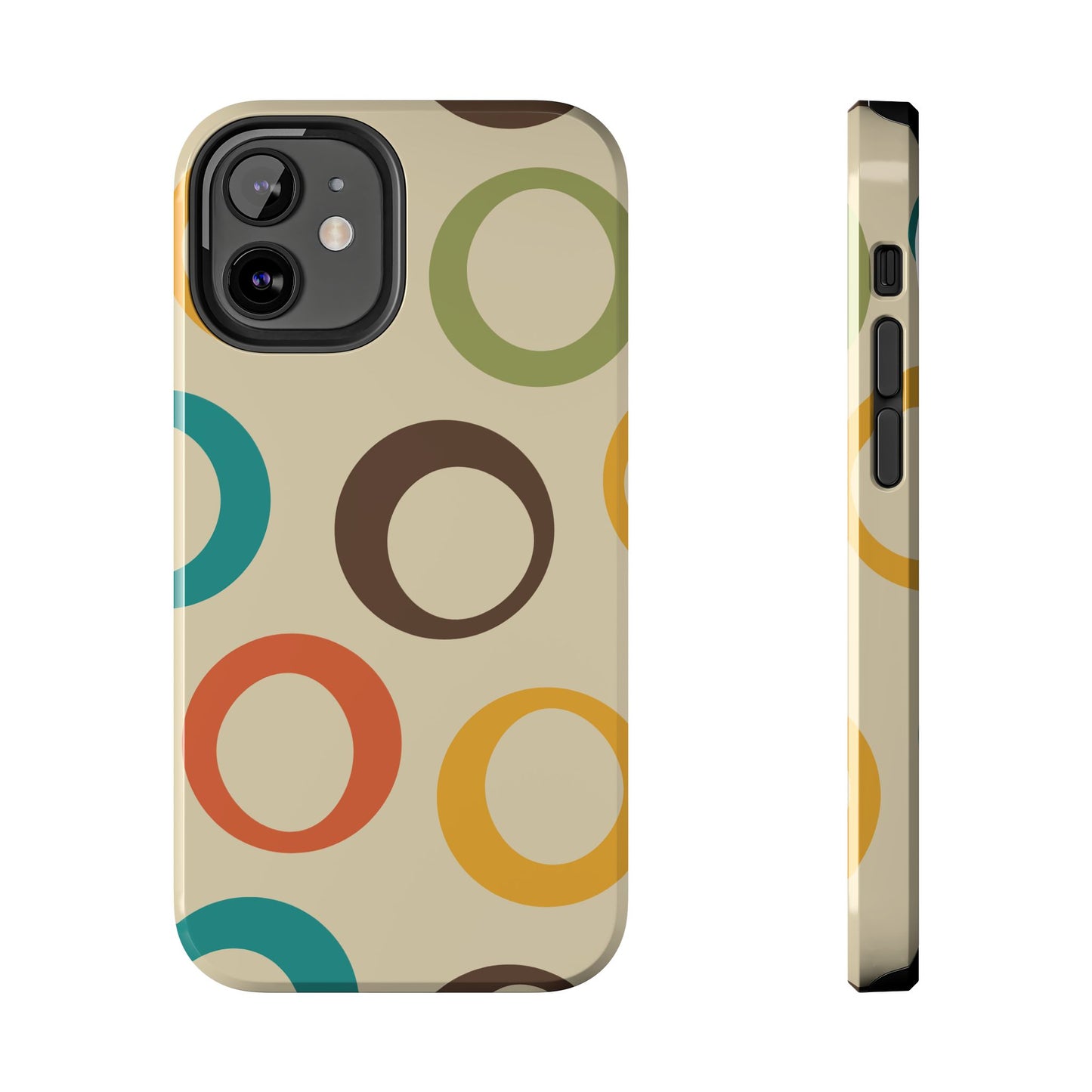 Retro Colorful Rings iPhone Case – Shockproof, Matte Finish, Dual-Layer Protection