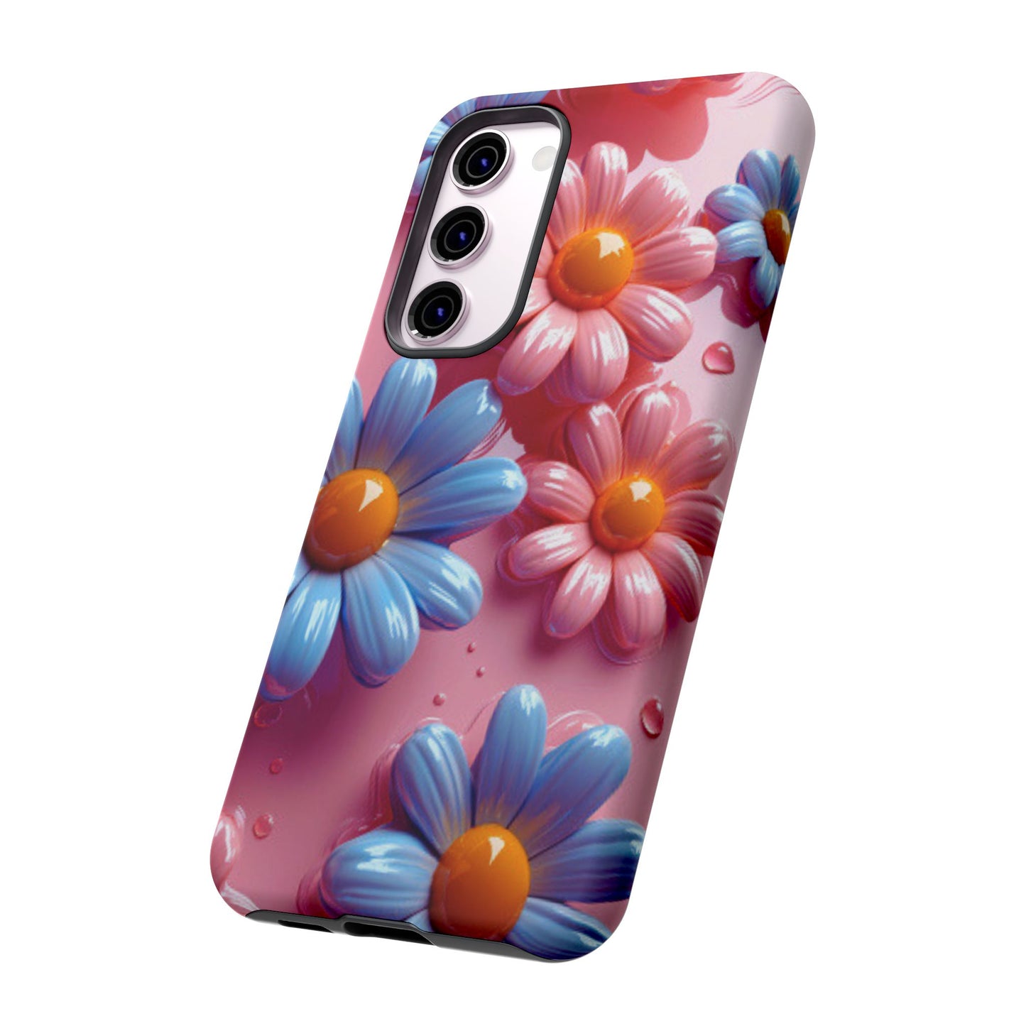 Pastel Daisy 3D Samsung Galaxy  Case – Glossy Pink and Blue Floral Design, Full Protection