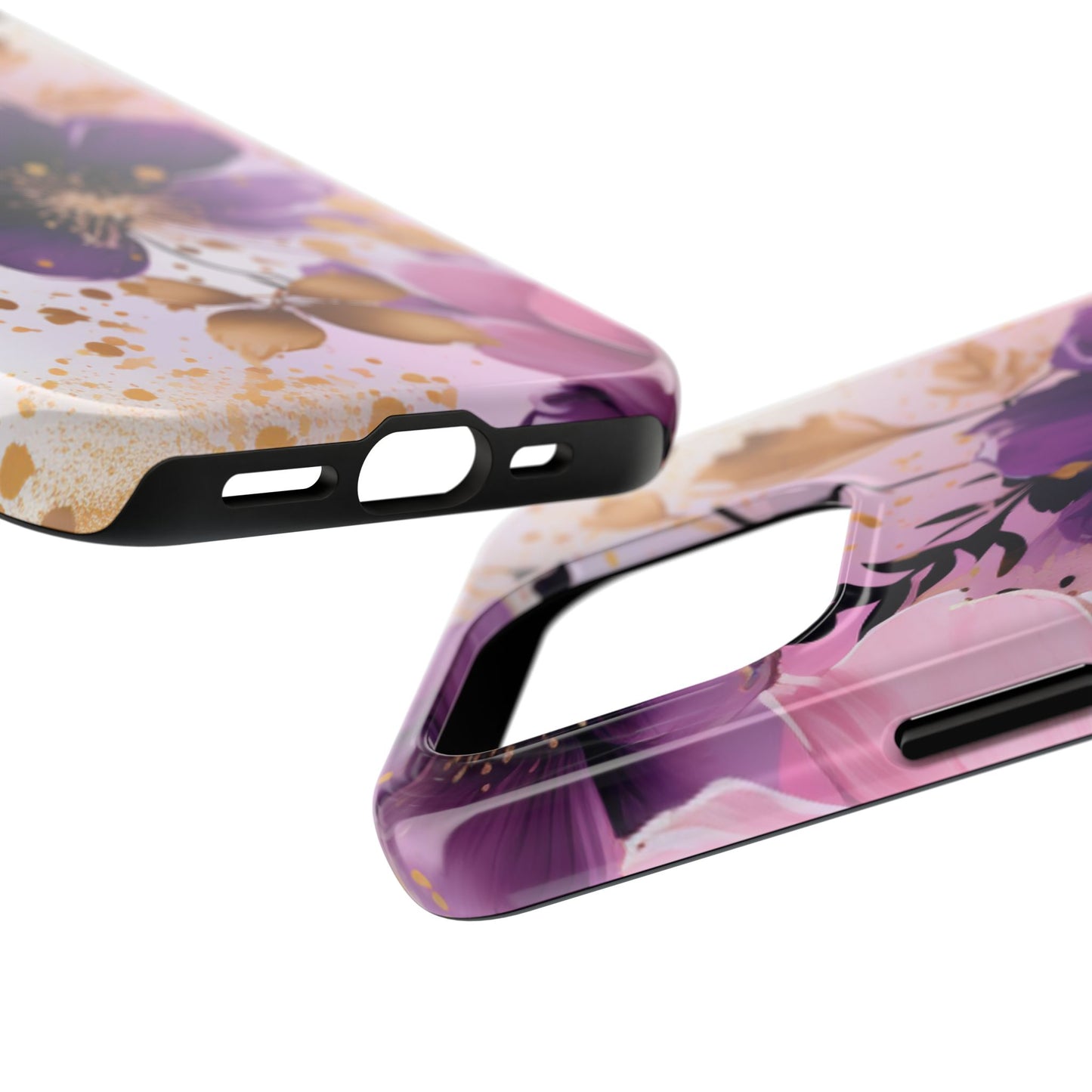 Elegant Purple & Gold Floral iPhone Case - Luxe Flower Design