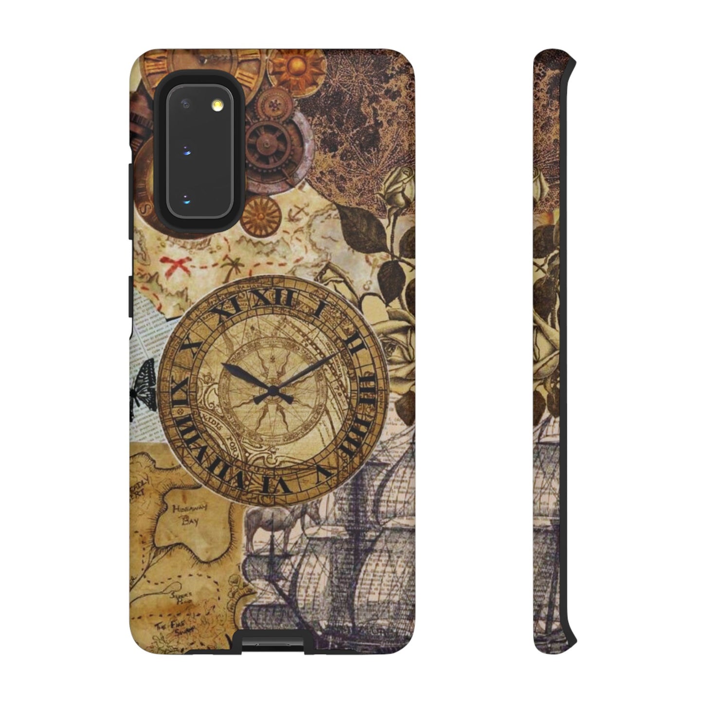 Steampunk Vintage Adventure Samsung Galaxy Case – Dual-Layer Protection with Antique Map and Clock Design