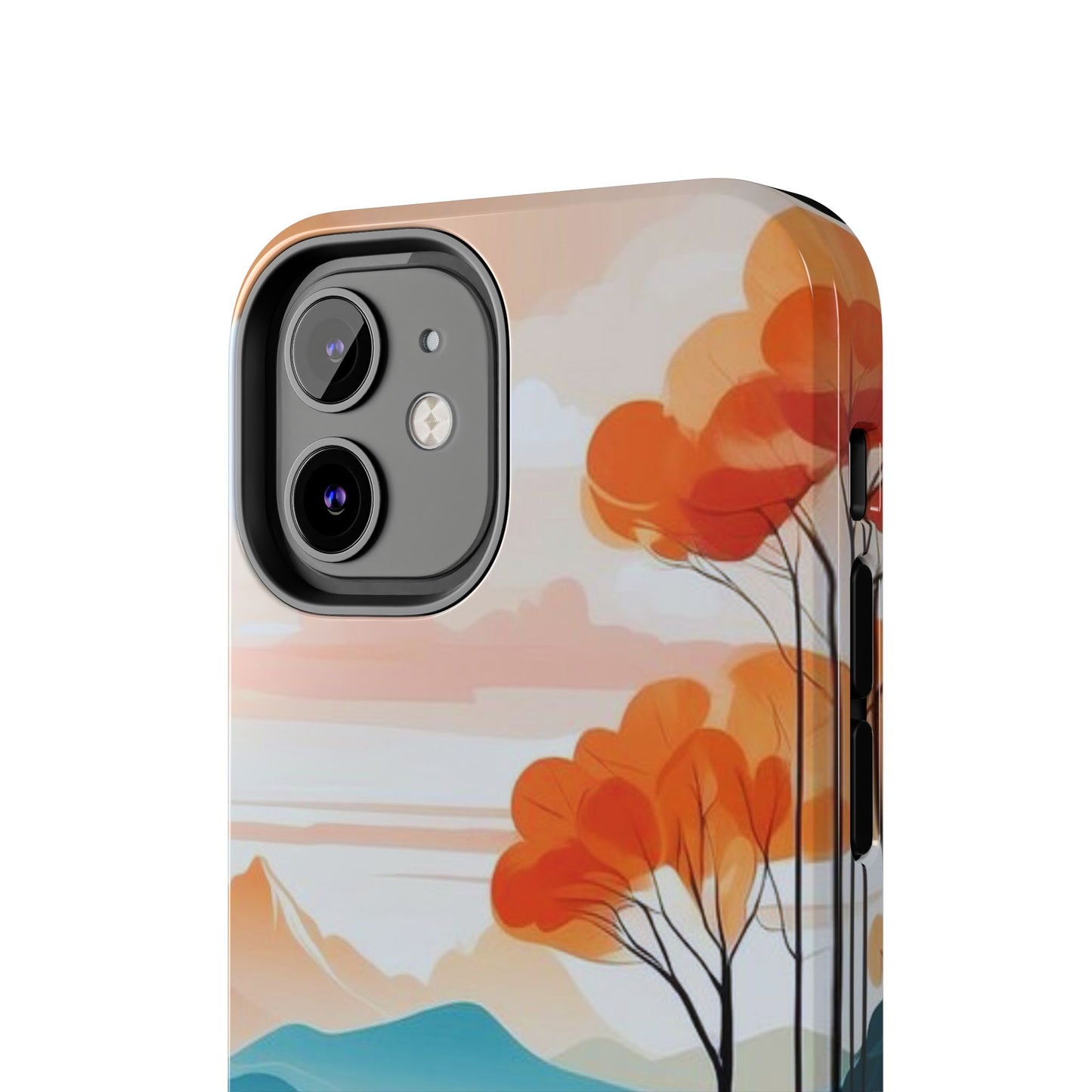 Serene Sunset Lake iPhone Case – Minimalist Landscape Art, Dual-Layer Protection