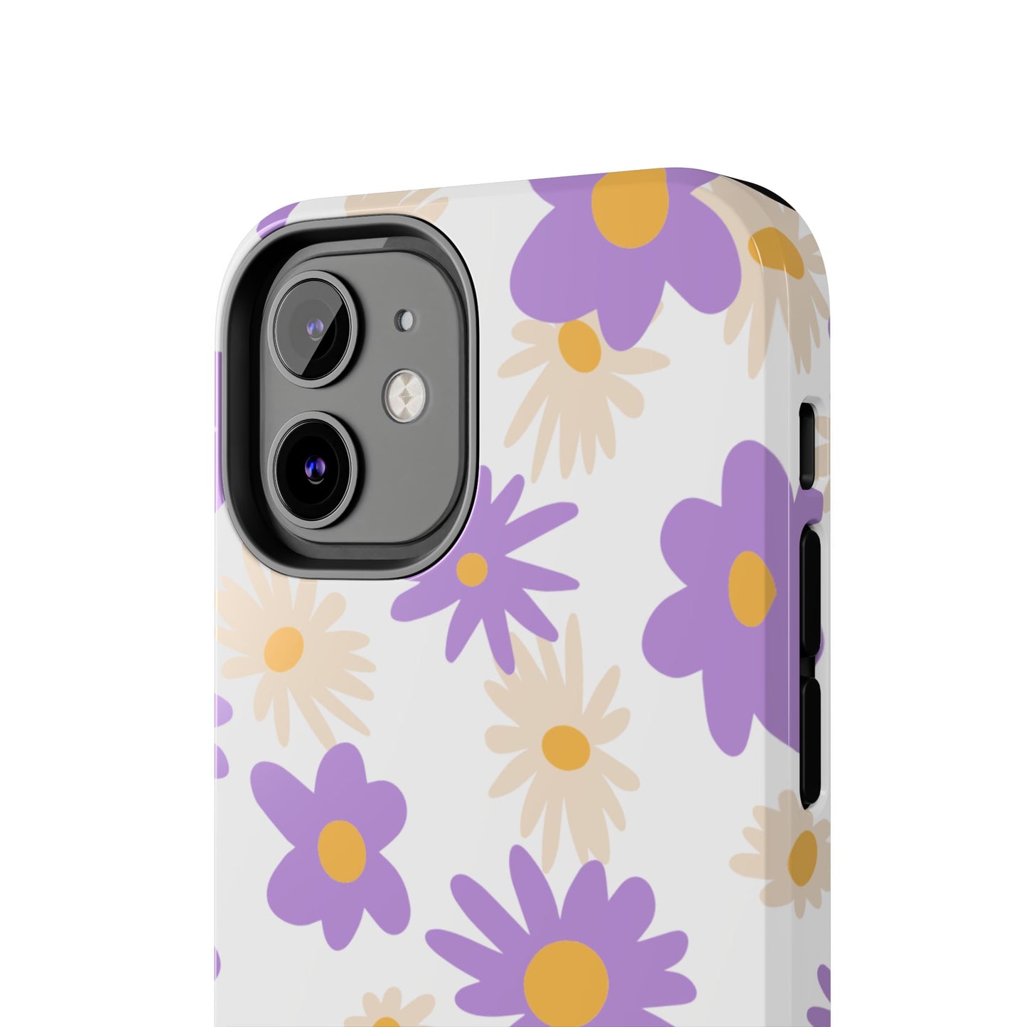 Retro Daisy Flower iPhone Case – Pastel Purple & Cream Floral Design with Matte Finish