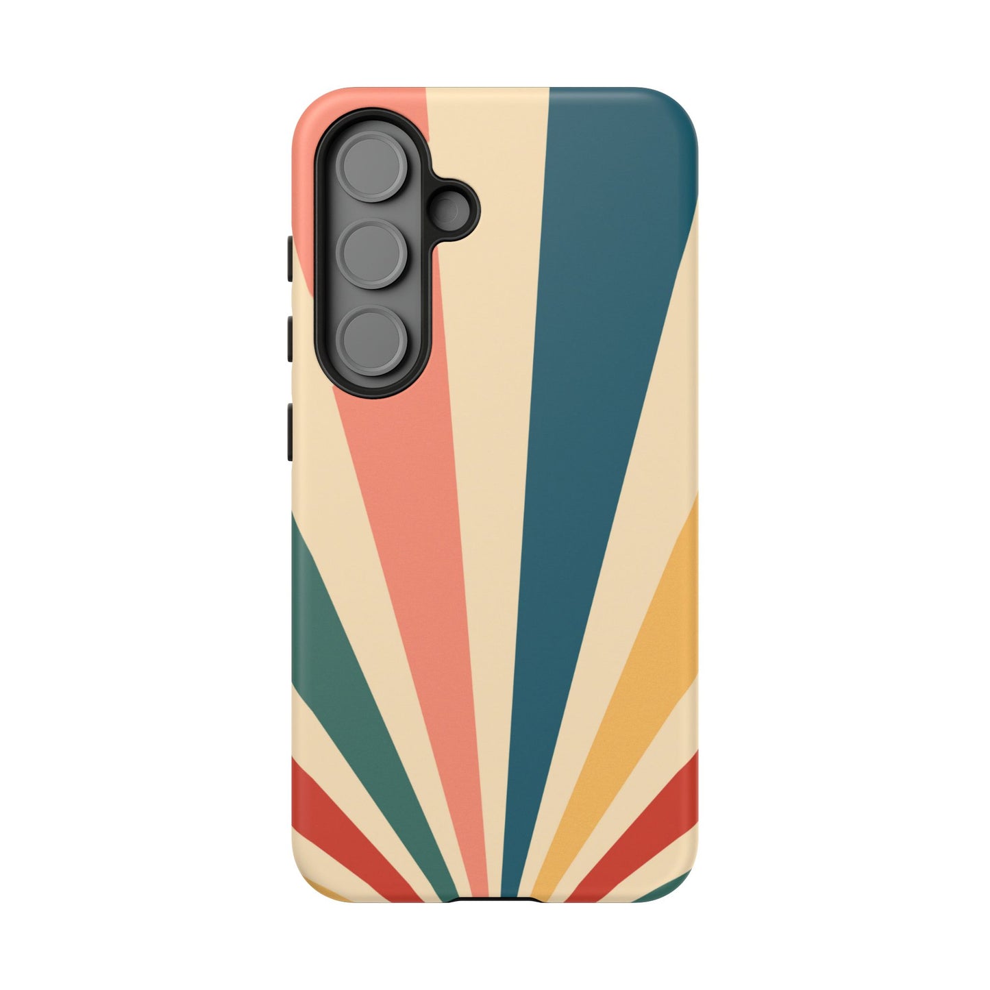Retro Sunbeam Samsung Galaxy Case – 70s-Inspired Radiating Stripes in Coral, Teal, and Mustard