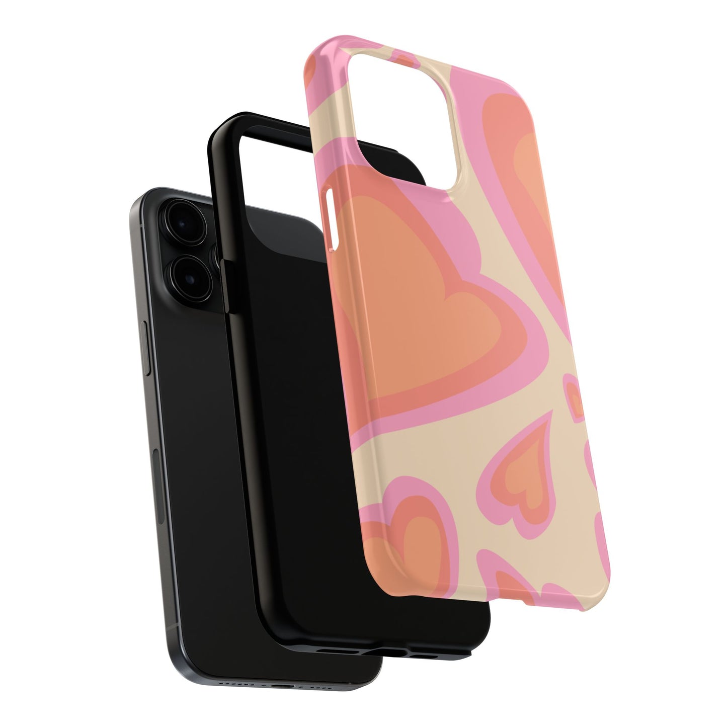 Retro Pink Hearts iPhone Case – Shock-Resistant, Matte Finish, Dual-Layer Protection