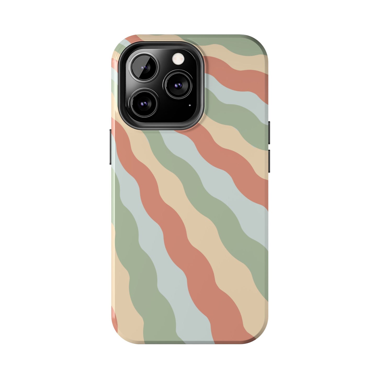 Earthy Retro Waves iPhone Case – 70s-Inspired Wavy Stripes in Soft Green, Cream, and Rust