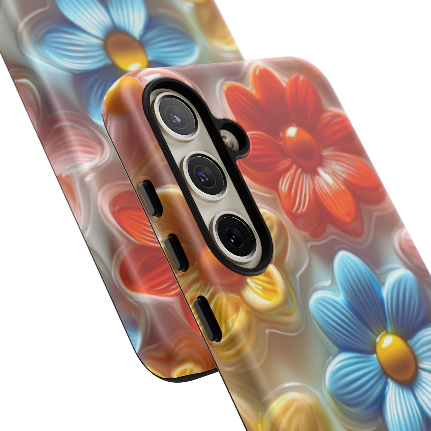Glossy Retro Flower Samsung Galaxy Case – Colorful 3D Floral Design, Durable Protection