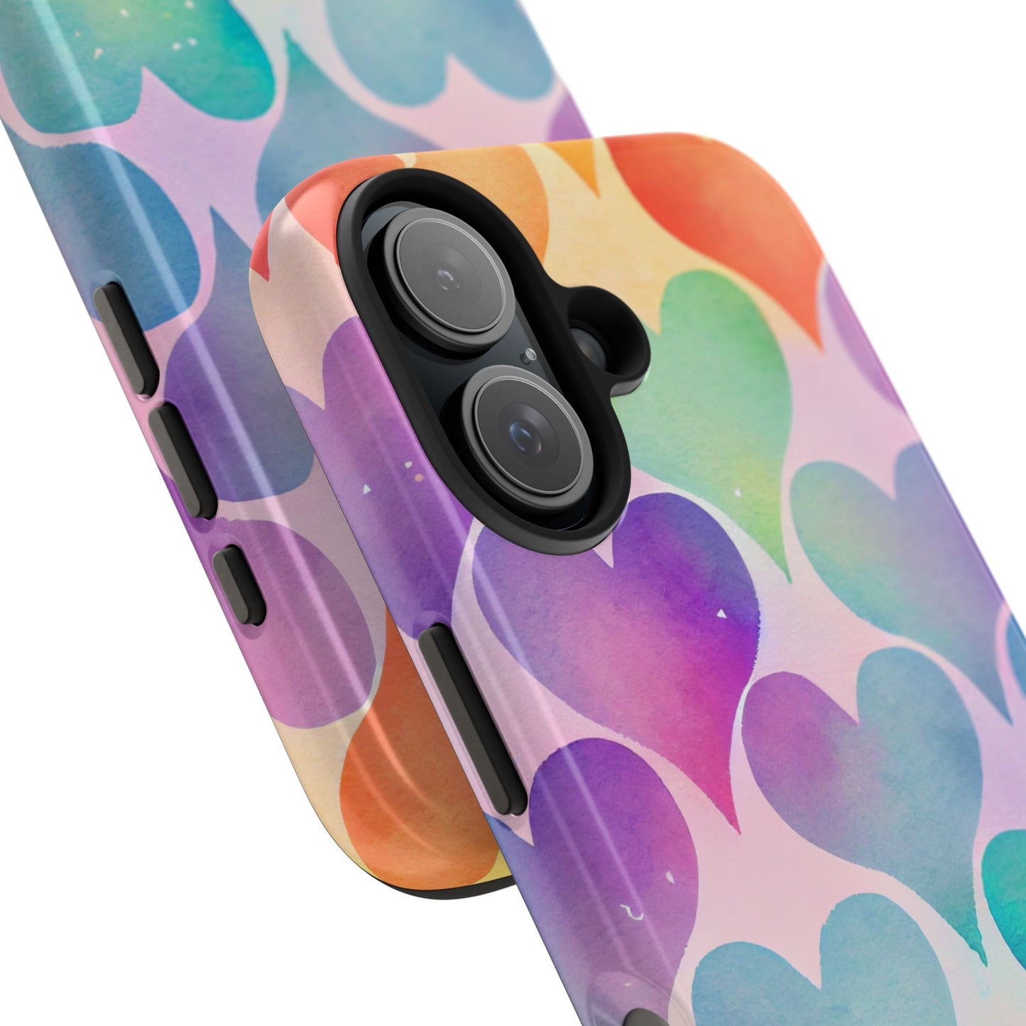 Rainbow Hearts Watercolor iPhone Case – Slim Design, Glossy Finish