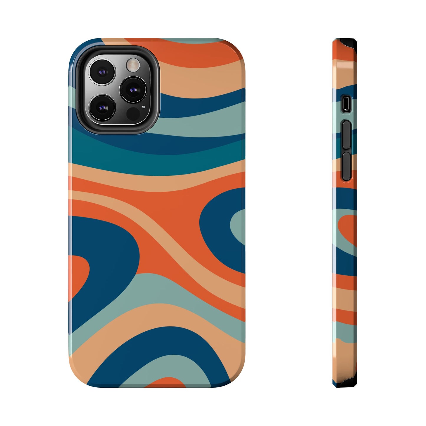Retro Vibe Wavy Stripes iPhone Case – 70s-Inspired in Teal, Orange, and Rust