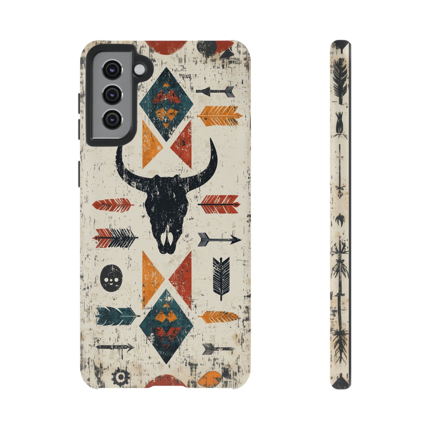 Tribal Bull Skull & Arrows Tough Samsung Galaxy Case – Rustic Western Design, Dual-Layer Protection