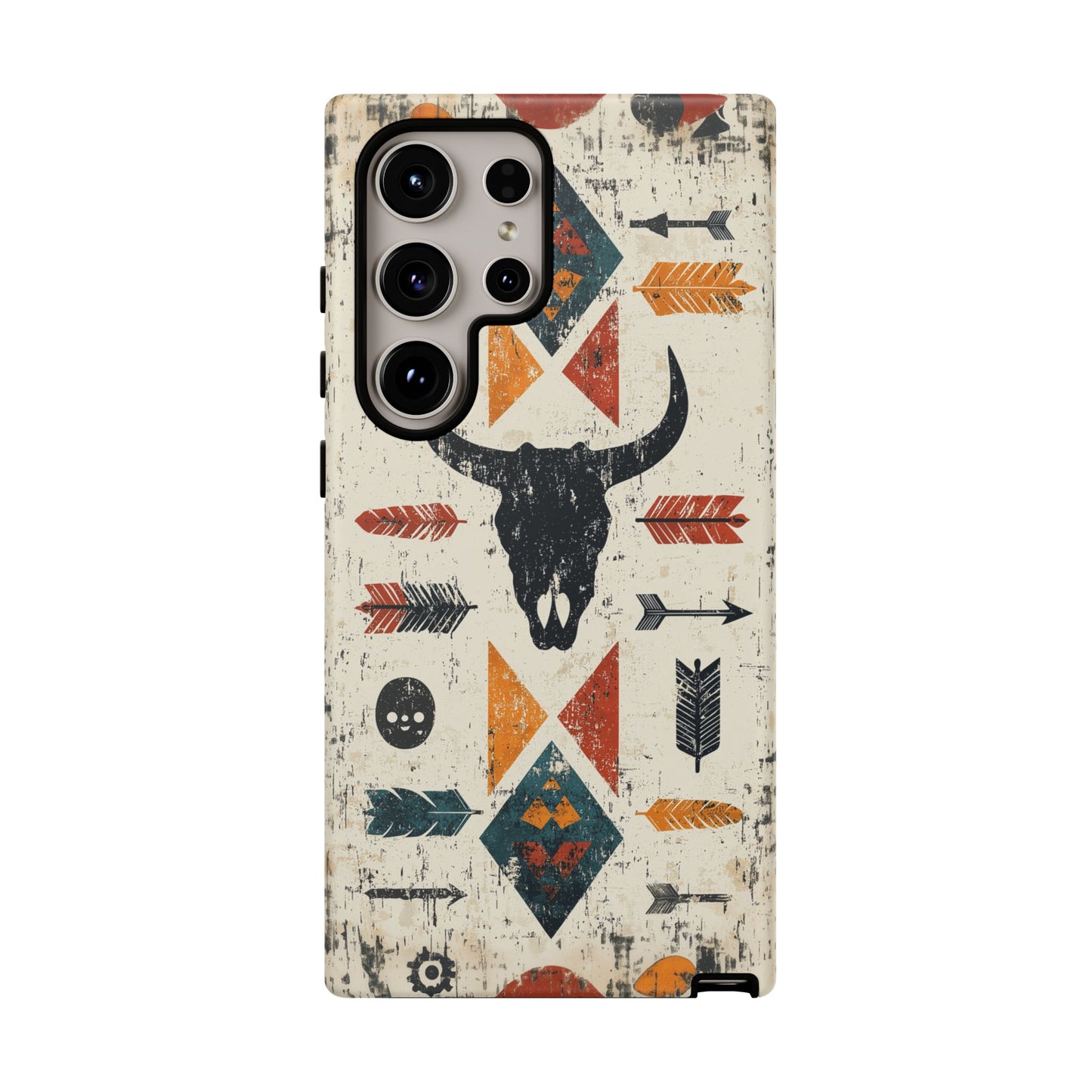 Tribal Bull Skull & Arrows Tough Samsung Galaxy Case – Rustic Western Design, Dual-Layer Protection