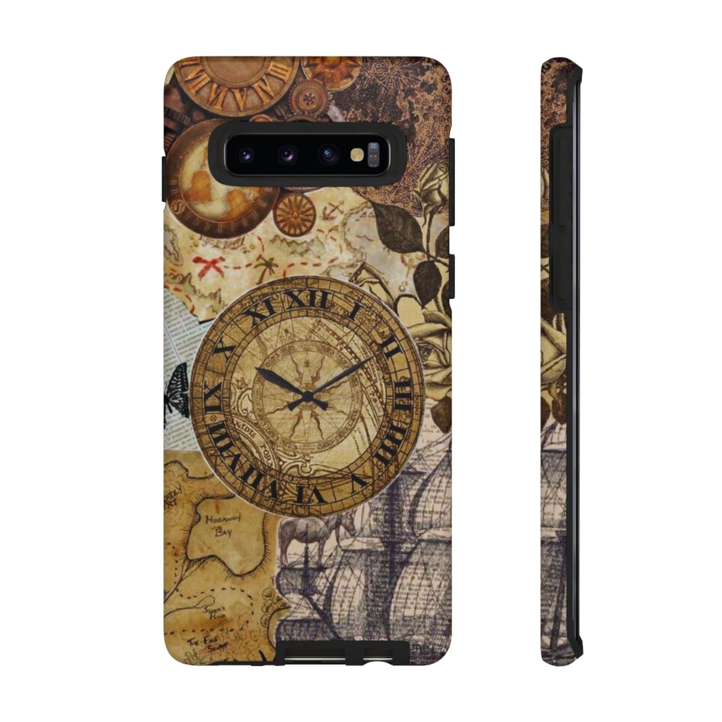 Steampunk Vintage Adventure Samsung Galaxy Case – Dual-Layer Protection with Antique Map and Clock Design