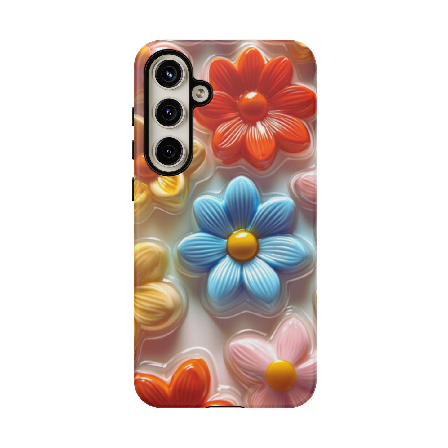 Glossy Retro Flower Samsung Galaxy Case – Colorful 3D Floral Design, Durable Protection