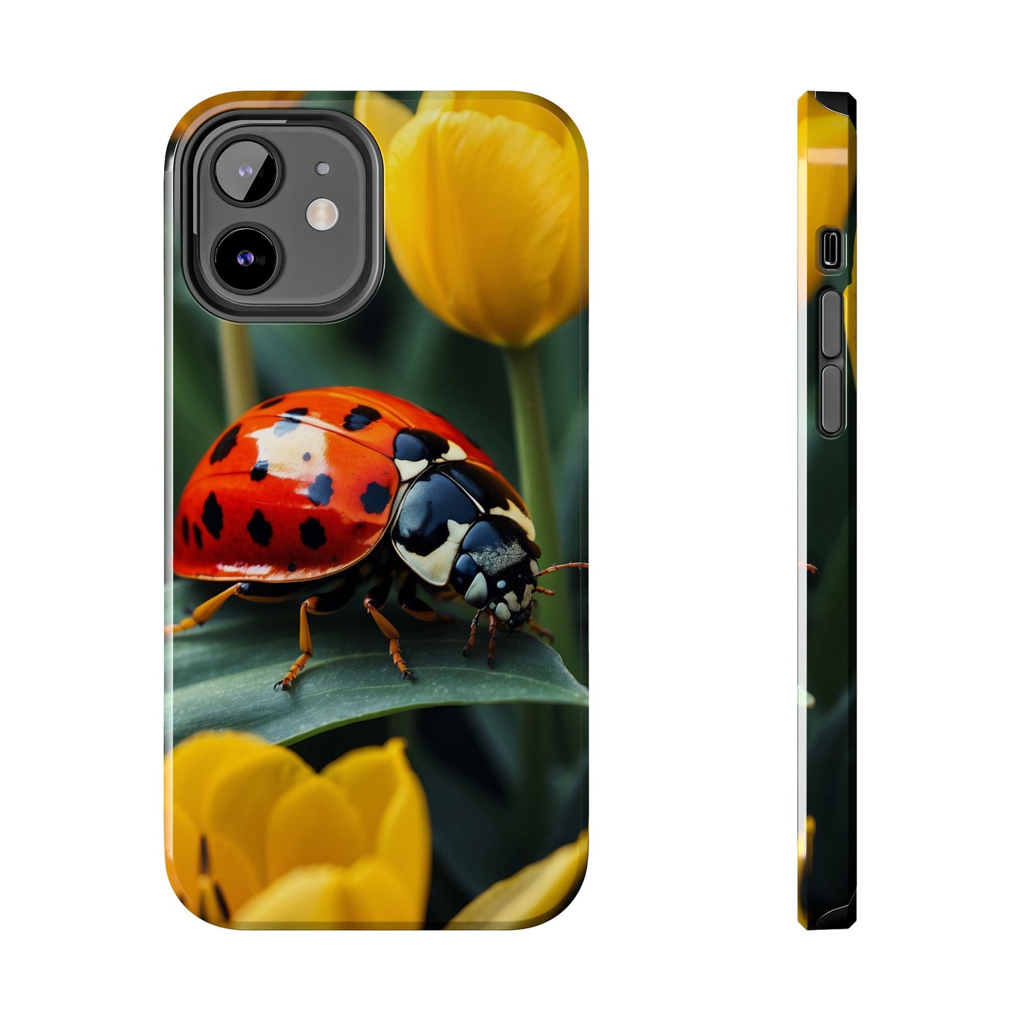 iPhone Case: Vibrant Ladybug Amidst a Lush Yellow Flower Garden