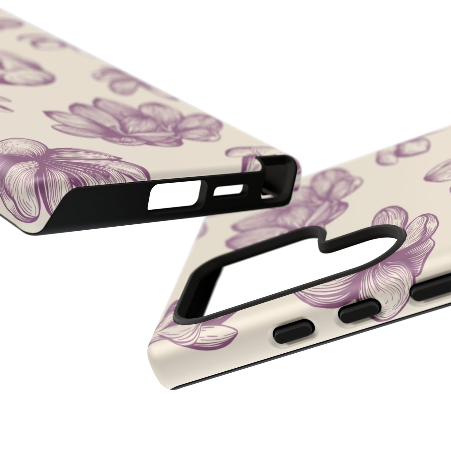 Vintage Botanical Floral Tough Samsung Galaxy  Case – Hand-Drawn Purple Flowers, Shockproof Design