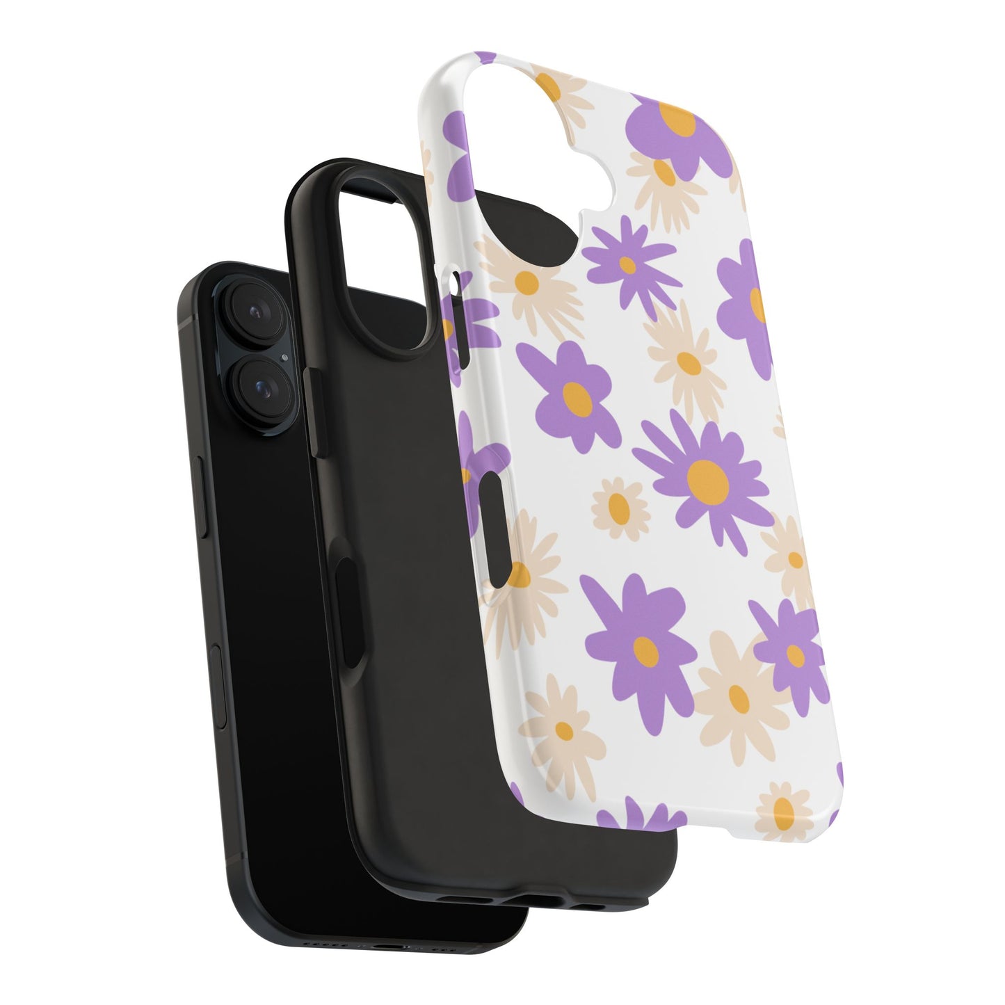 Retro Daisy Flower iPhone Case – Pastel Purple & Cream Floral Design with Matte Finish