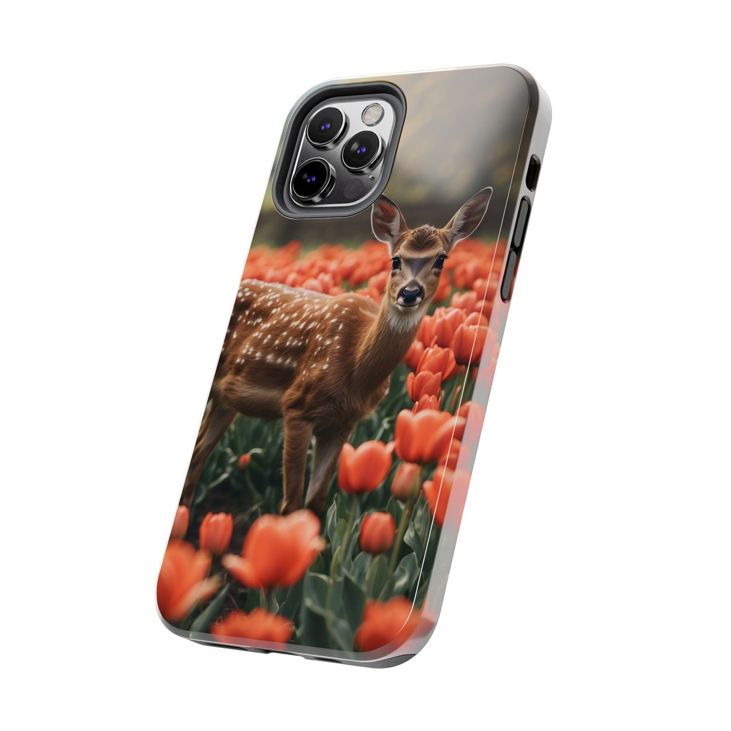 Fawn Among Tulips iPhone Case