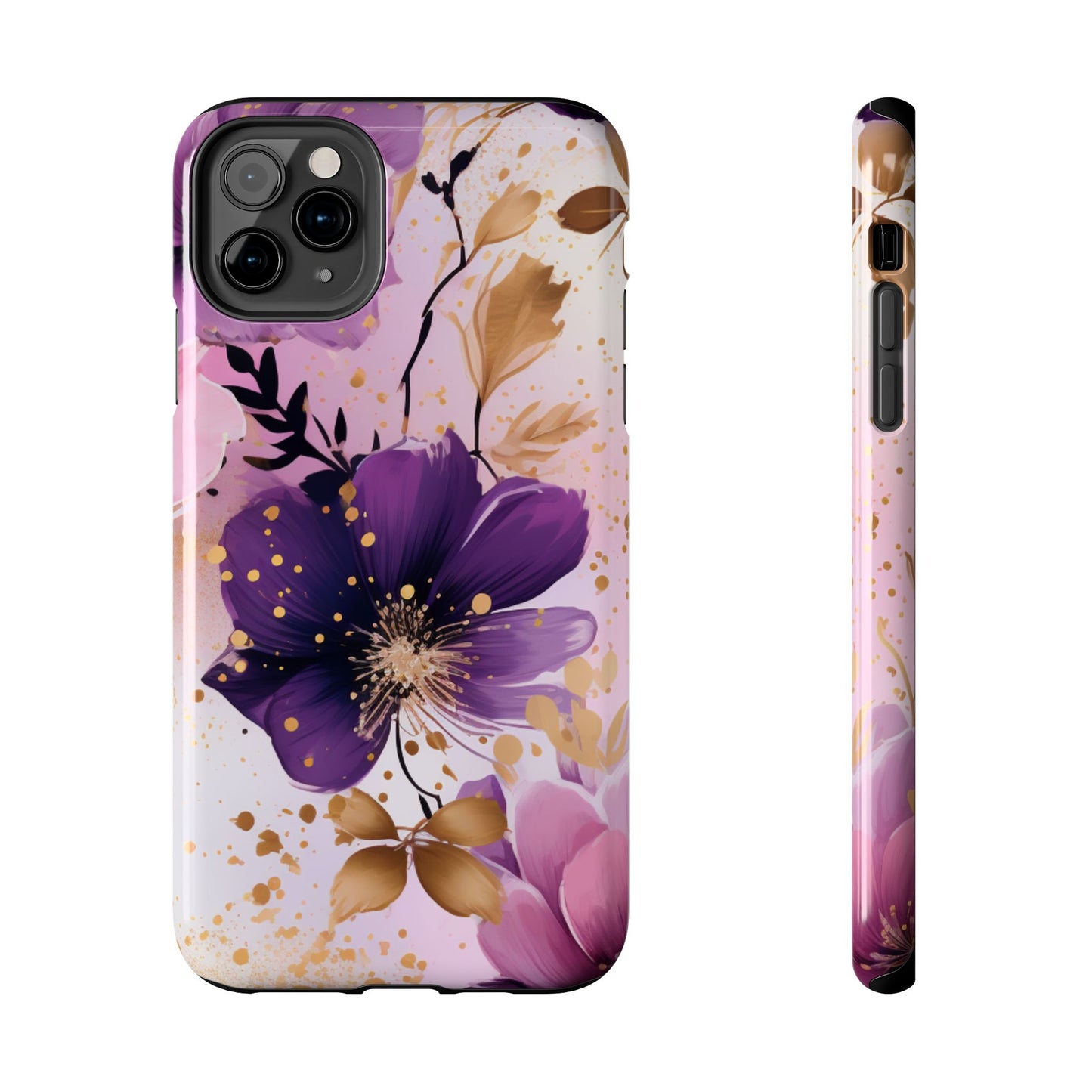 Elegant Purple & Gold Floral iPhone Case - Luxe Flower Design
