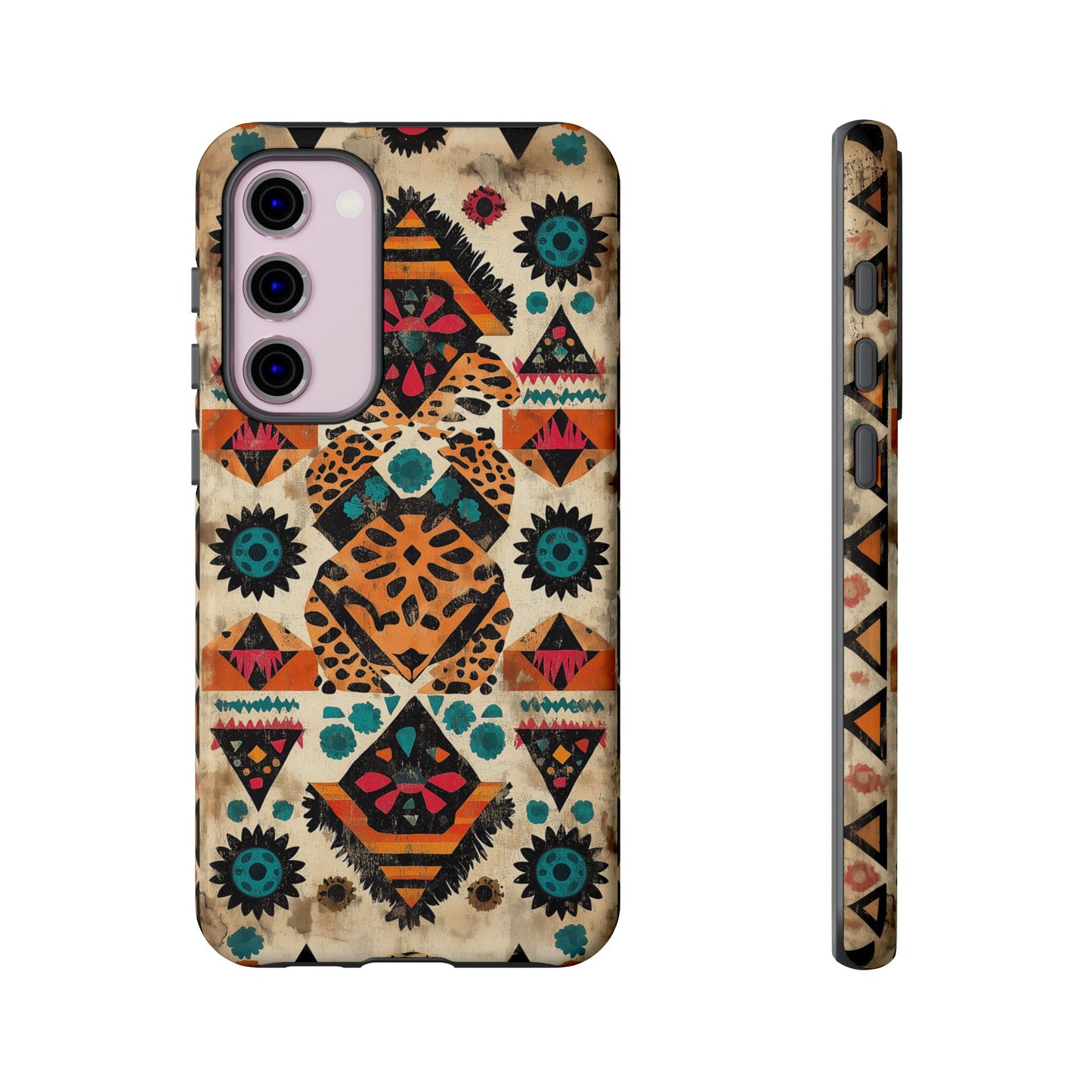 Bohemian Leopard & Tribal Floral Tough Samsung Galaxy Case – Vibrant Eclectic Design, Dual-Layer Protection
