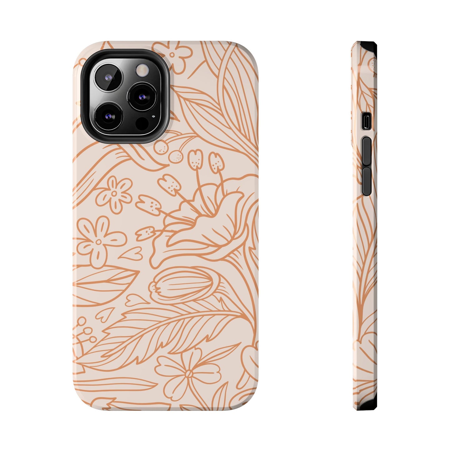 Soft Terracotta Floral Line Art Tough iPhone Case – Minimalist Botanical Design with Dual-Layer Protection