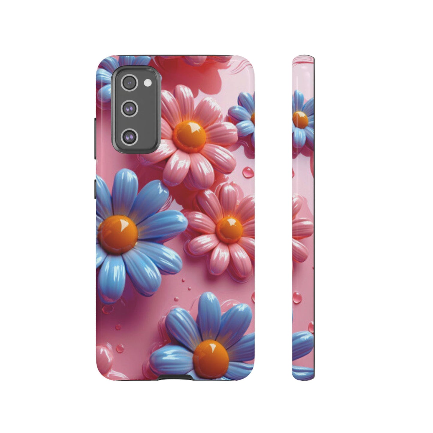 Pastel Daisy 3D Samsung Galaxy  Case – Glossy Pink and Blue Floral Design, Full Protection