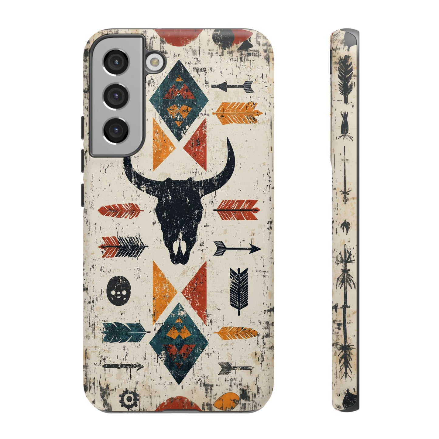 Tribal Bull Skull & Arrows Tough Samsung Galaxy Case – Rustic Western Design, Dual-Layer Protection