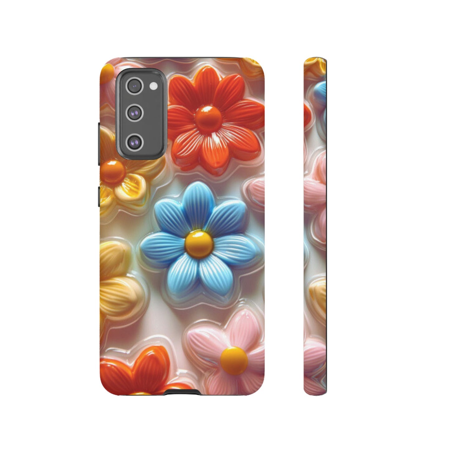 Glossy Retro Flower Samsung Galaxy Case – Colorful 3D Floral Design, Durable Protection