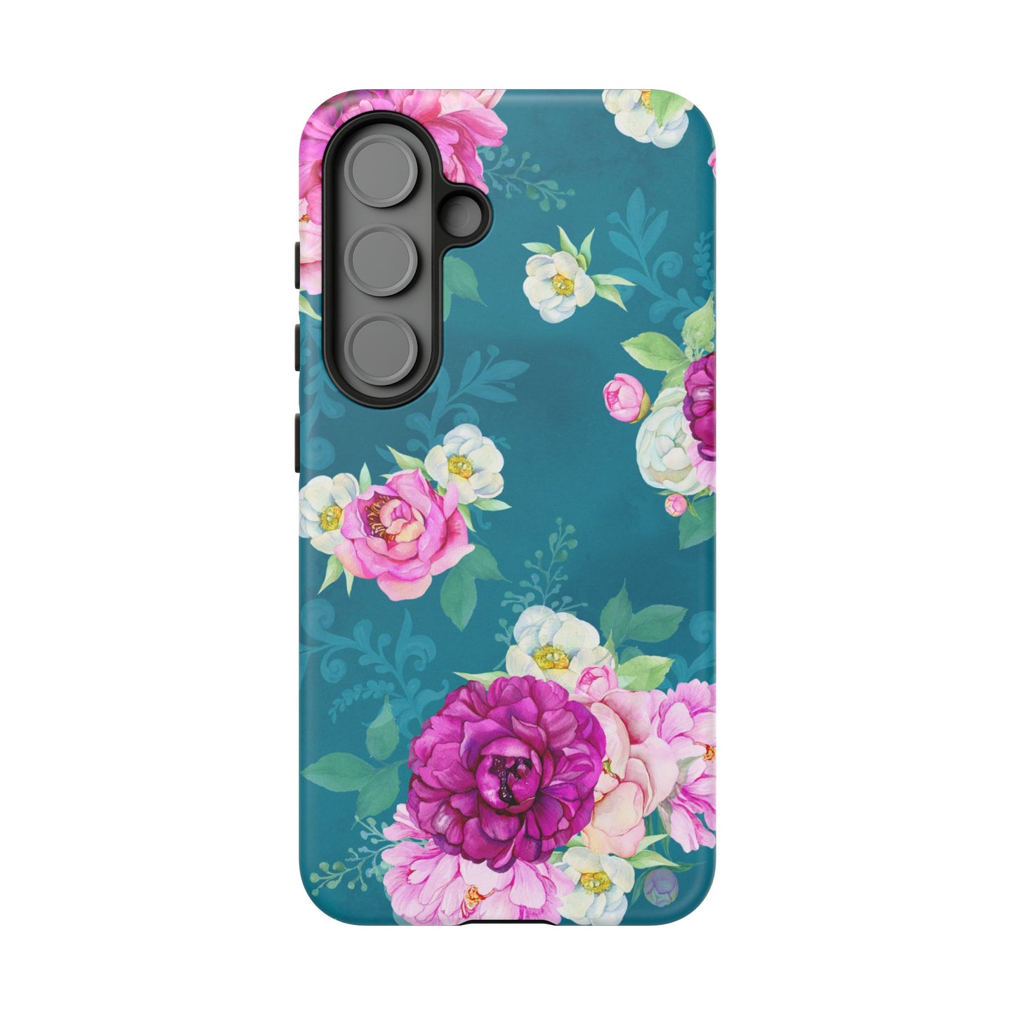 Elegant Peony Bouquet Samsung Galaxy Case – Deep Teal Background with Romantic Floral Design