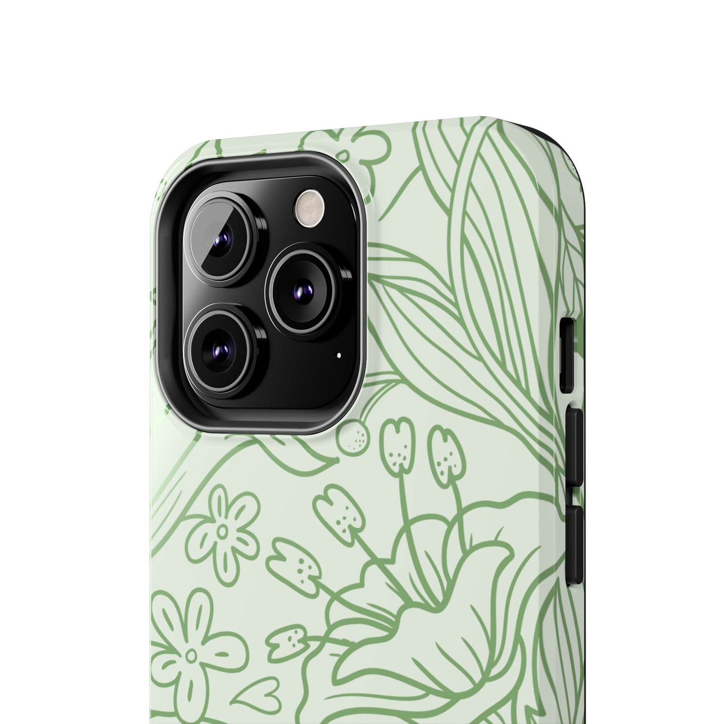Sage Green Floral Line Art Tough iPhone Case – Minimalist Botanical Design with Dual-Layer Protection