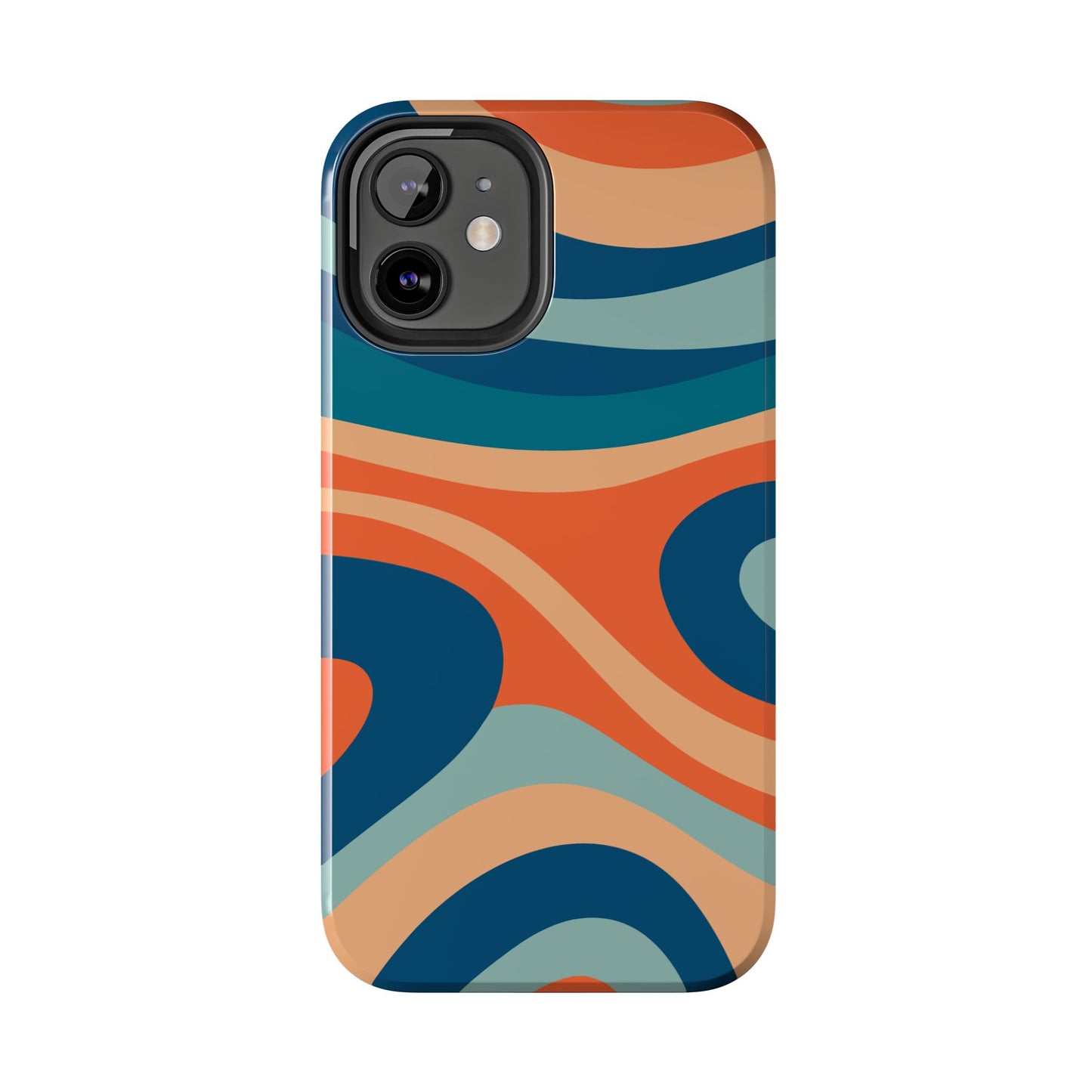 Retro Vibe Wavy Stripes iPhone Case – 70s-Inspired in Teal, Orange, and Rust