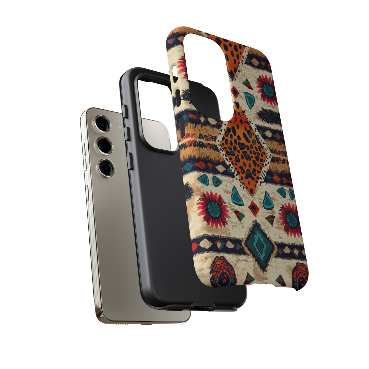 Wild Boho Leopard Print & Floral Tough Samsung Galaxy  Case – Eclectic Tribal Design, Dual-Layer Protection