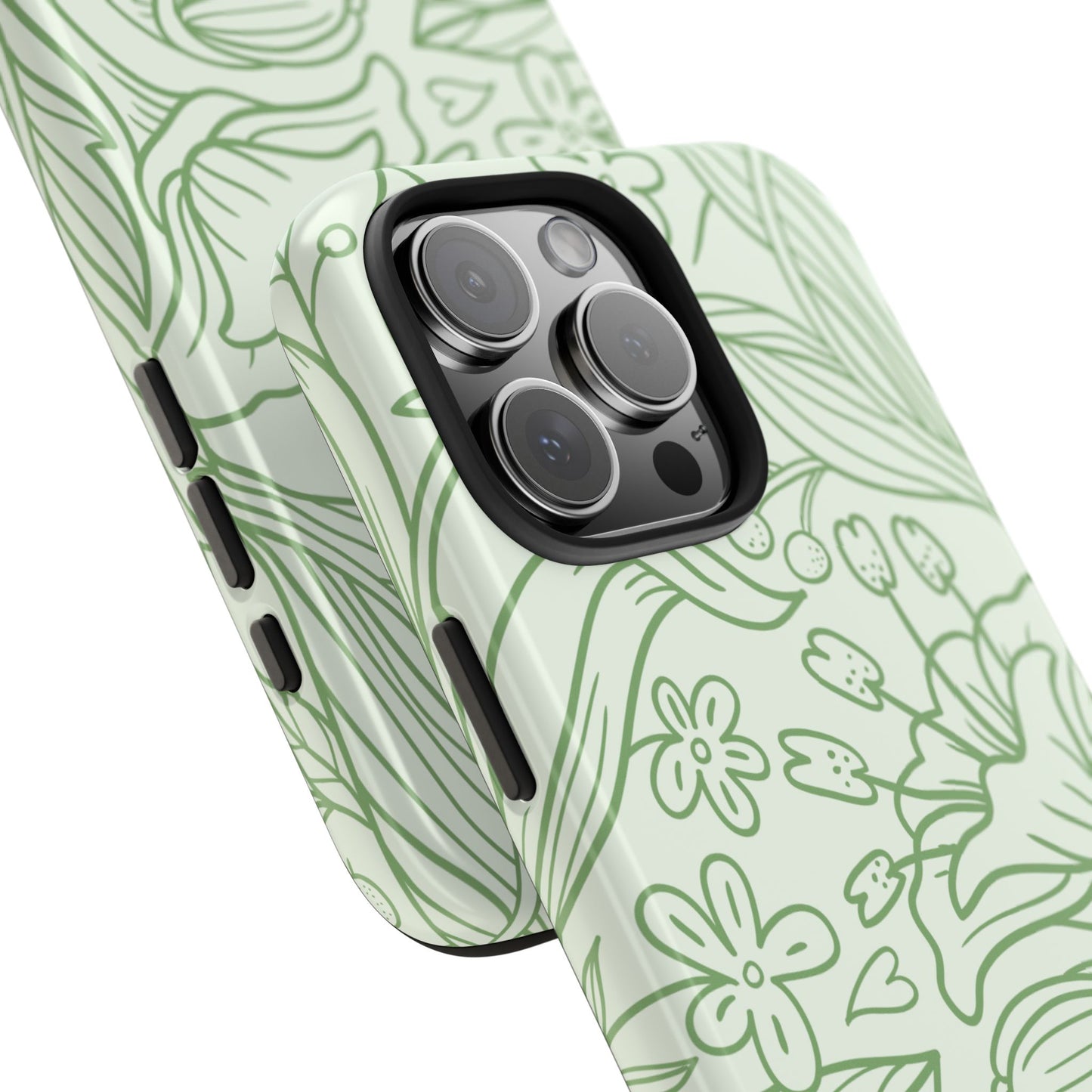Sage Green Floral Line Art Tough iPhone Case – Minimalist Botanical Design with Dual-Layer Protection