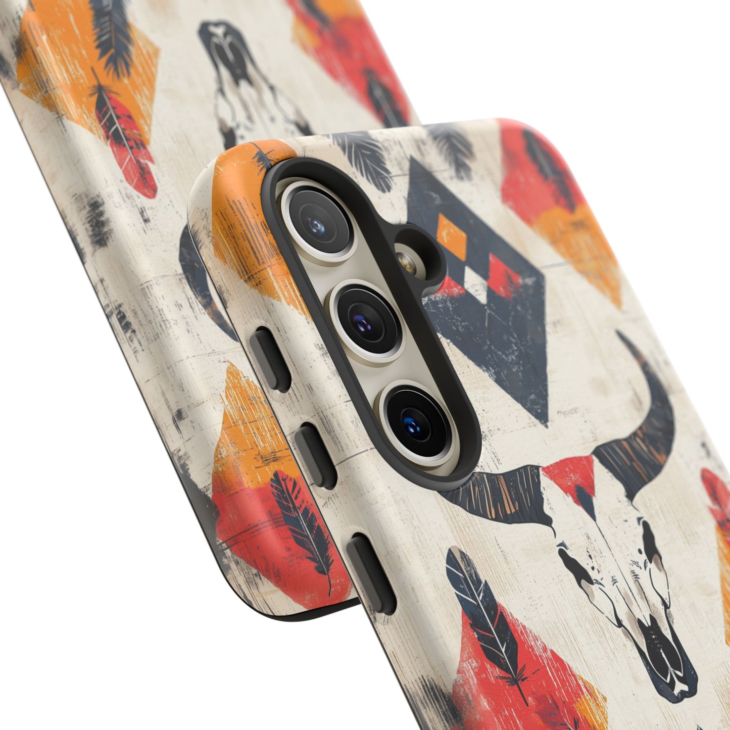 Western Bull Skull & Feathers Tough Samsung Galaxy Case – Bold Tribal Design, Dual-Layer Protection