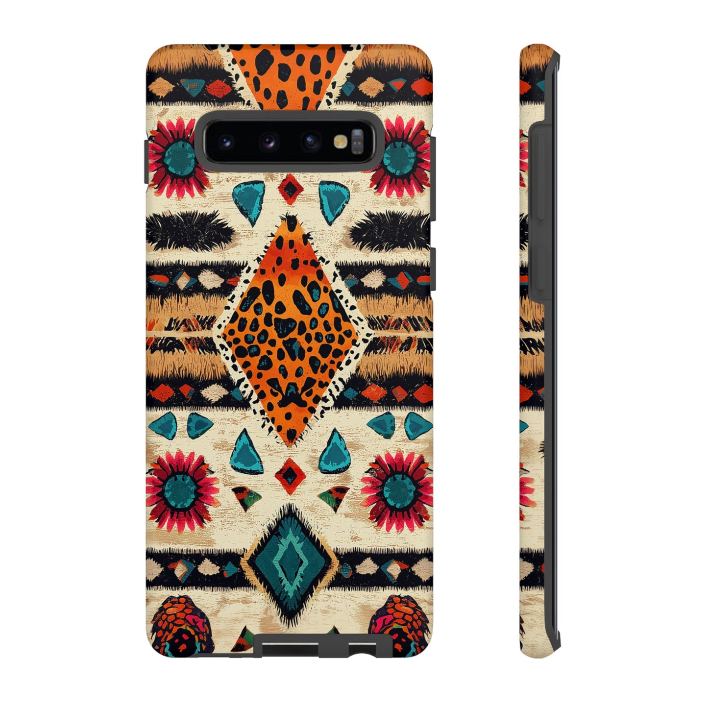 Wild Boho Leopard Print & Floral Tough Samsung Galaxy  Case – Eclectic Tribal Design, Dual-Layer Protection