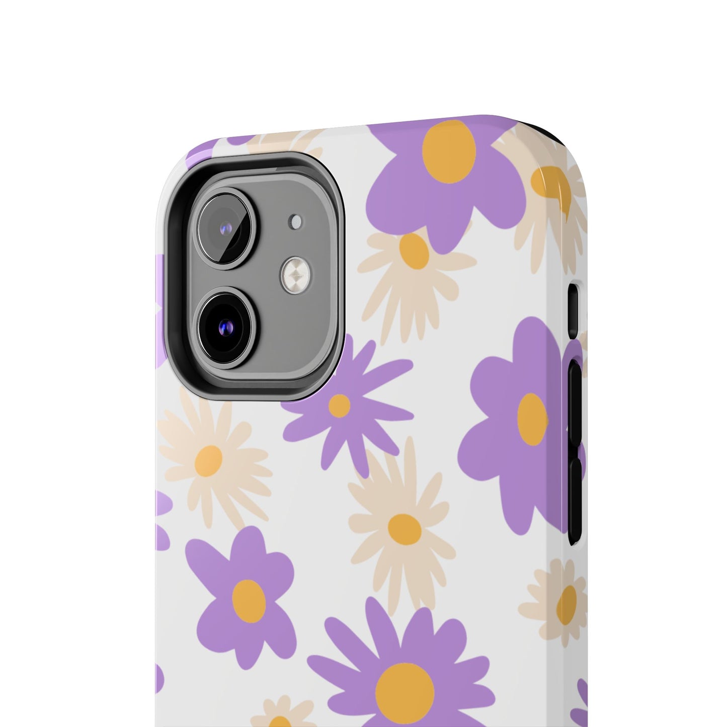 Retro Daisy Flower iPhone Case – Pastel Purple & Cream Floral Design with Matte Finish