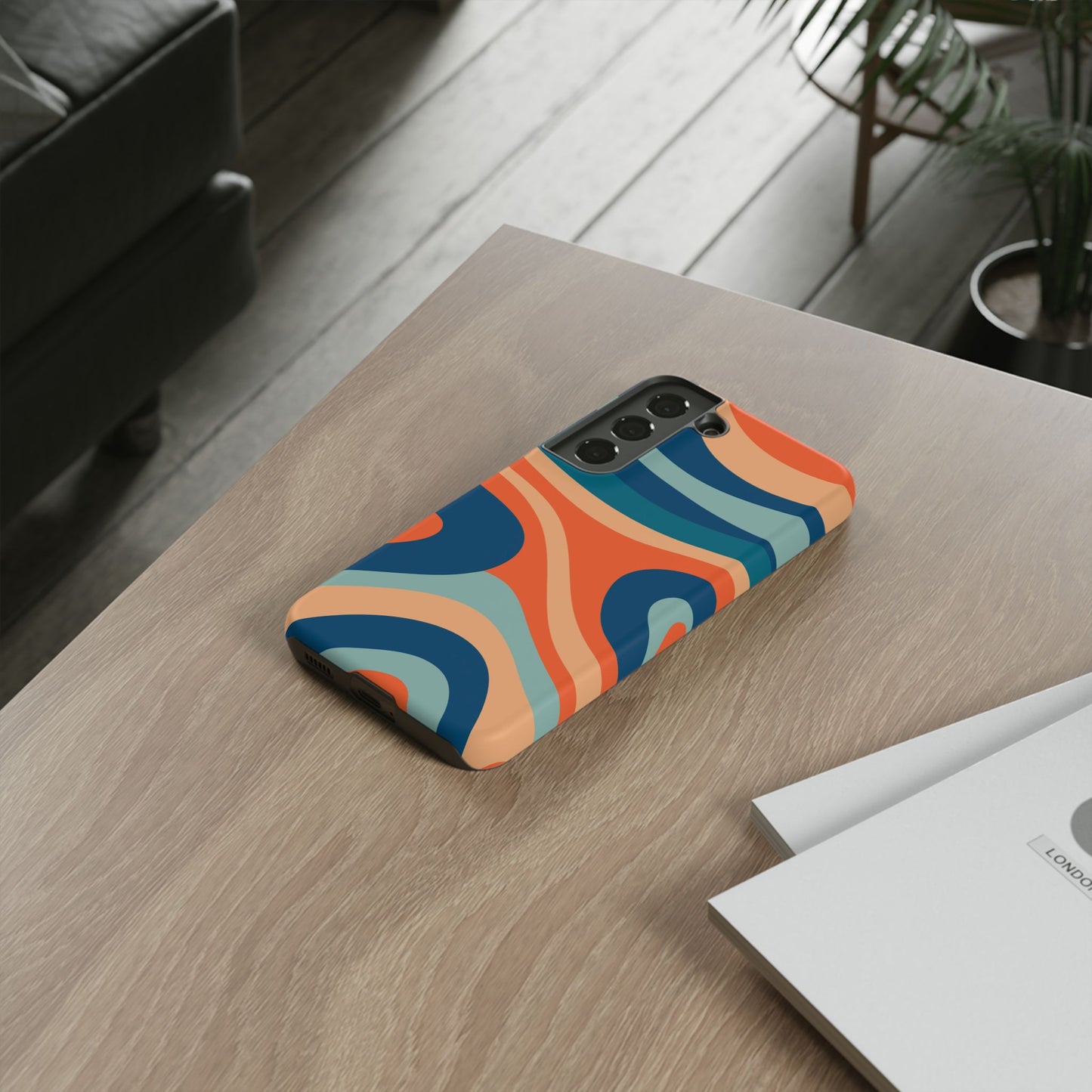 Retro Vibe Wavy Stripes Samsung Galaxy Case – 70s-Inspired in Teal, Orange, and Rust