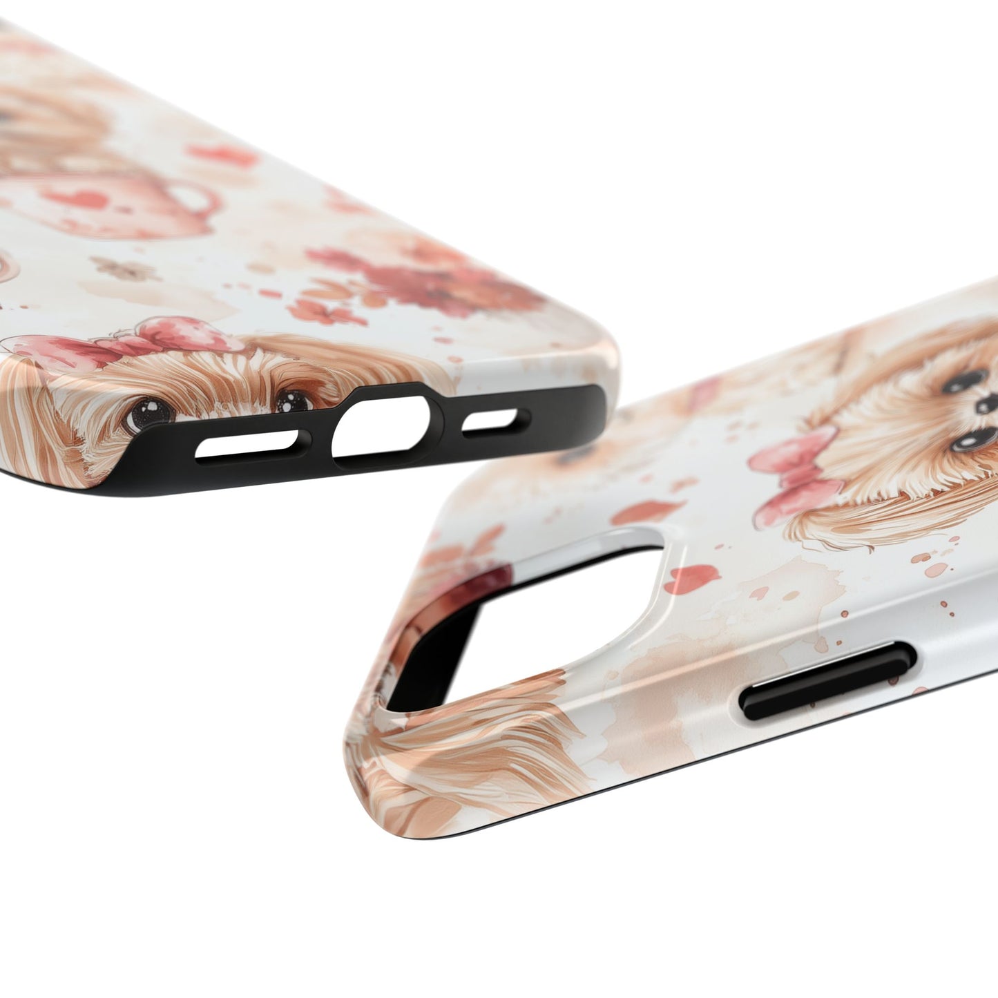 Puppies & Heart Mugs iPhone Case – Sweet Dog & Floral Design, Shockproof & Slim - BOGO Cases