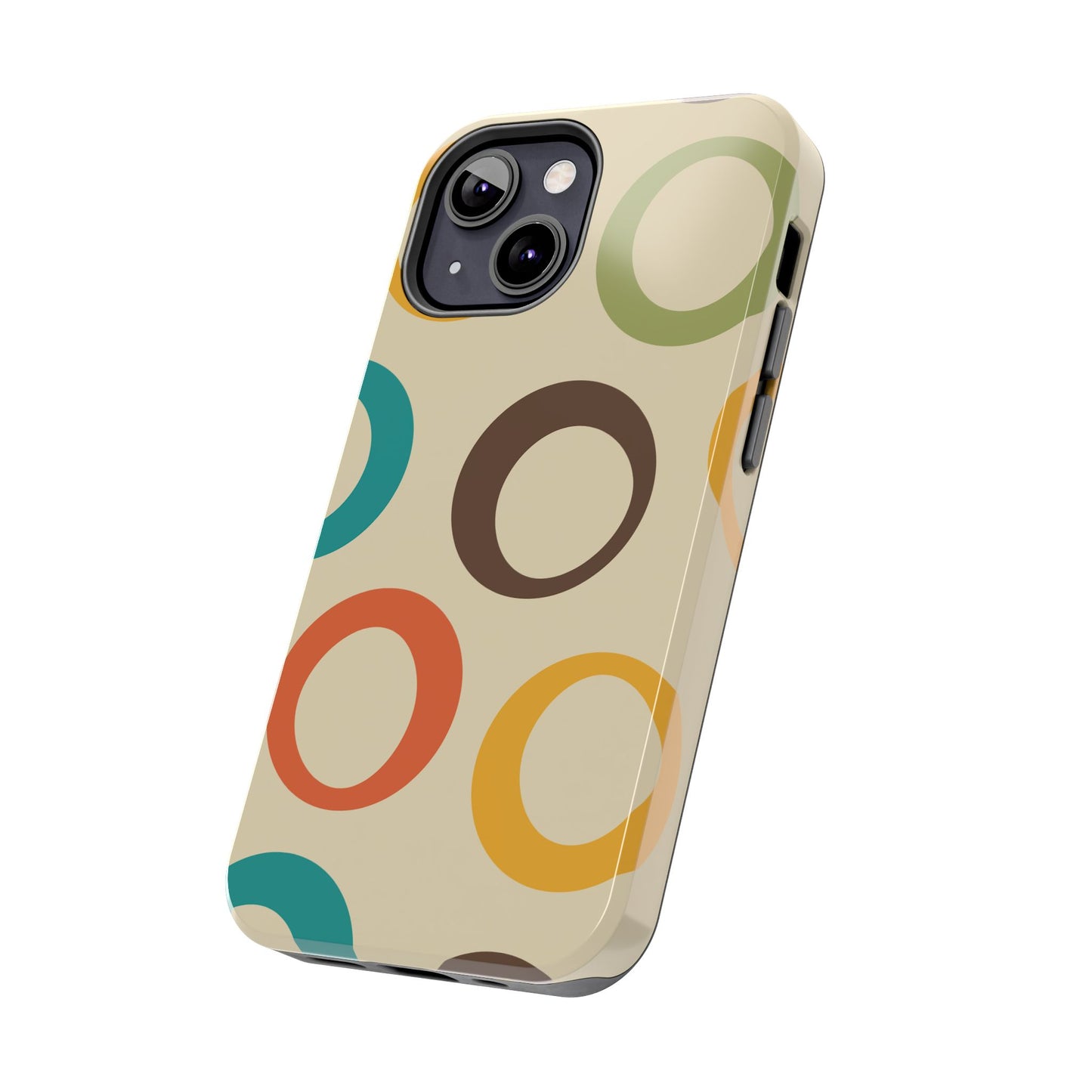 Retro Colorful Rings iPhone Case – Shockproof, Matte Finish, Dual-Layer Protection