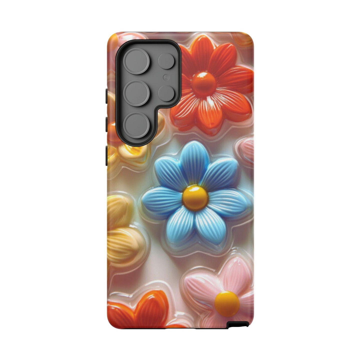 Glossy Retro Flower Samsung Galaxy Case – Colorful 3D Floral Design, Durable Protection