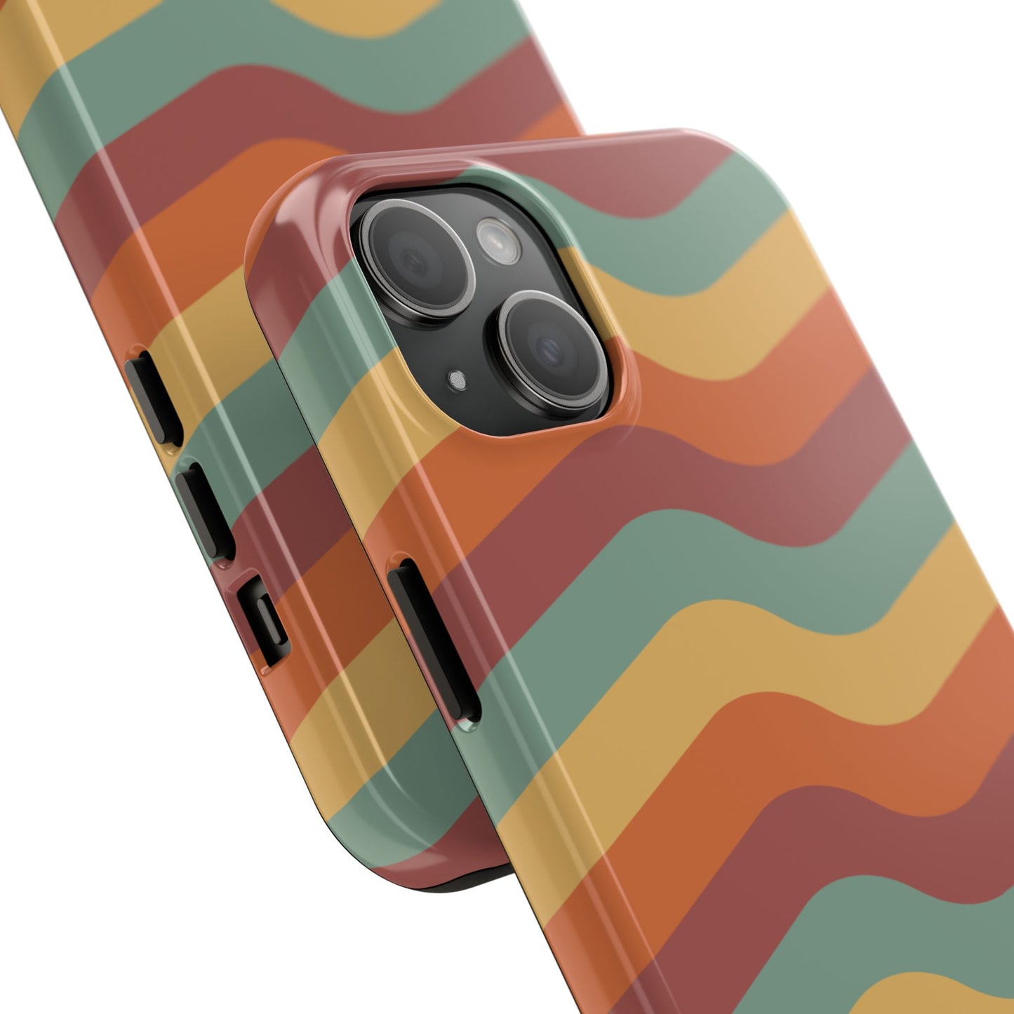 Retro Vibe Wavy Stripes iPhone Case – 70s-Inspired in Teal, Orange, and Rust