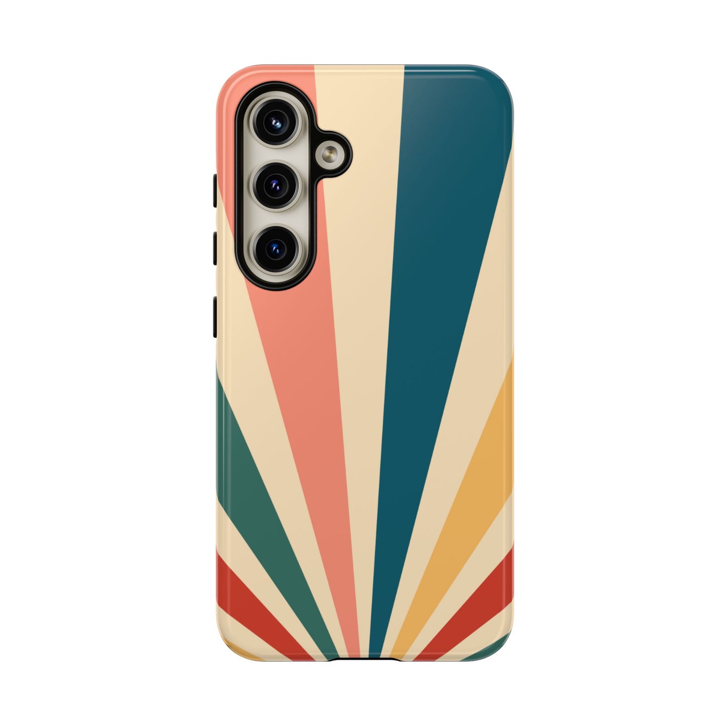 Retro Sunbeam Samsung Galaxy Case – 70s-Inspired Radiating Stripes in Coral, Teal, and Mustard