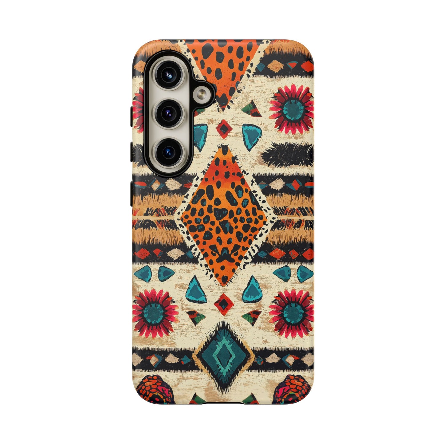 Wild Boho Leopard Print & Floral Tough Samsung Galaxy  Case – Eclectic Tribal Design, Dual-Layer Protection