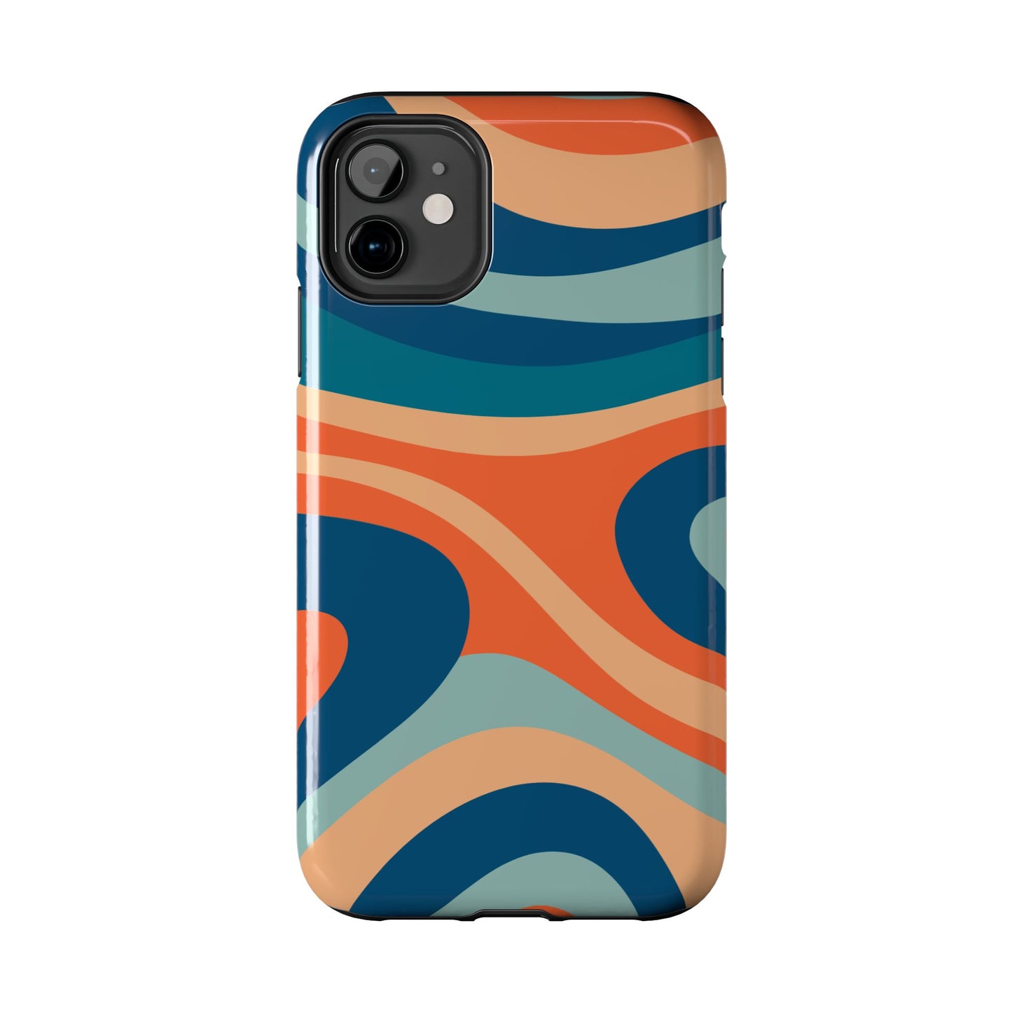 Retro Vibe Wavy Stripes iPhone Case – 70s-Inspired in Teal, Orange, and Rust
