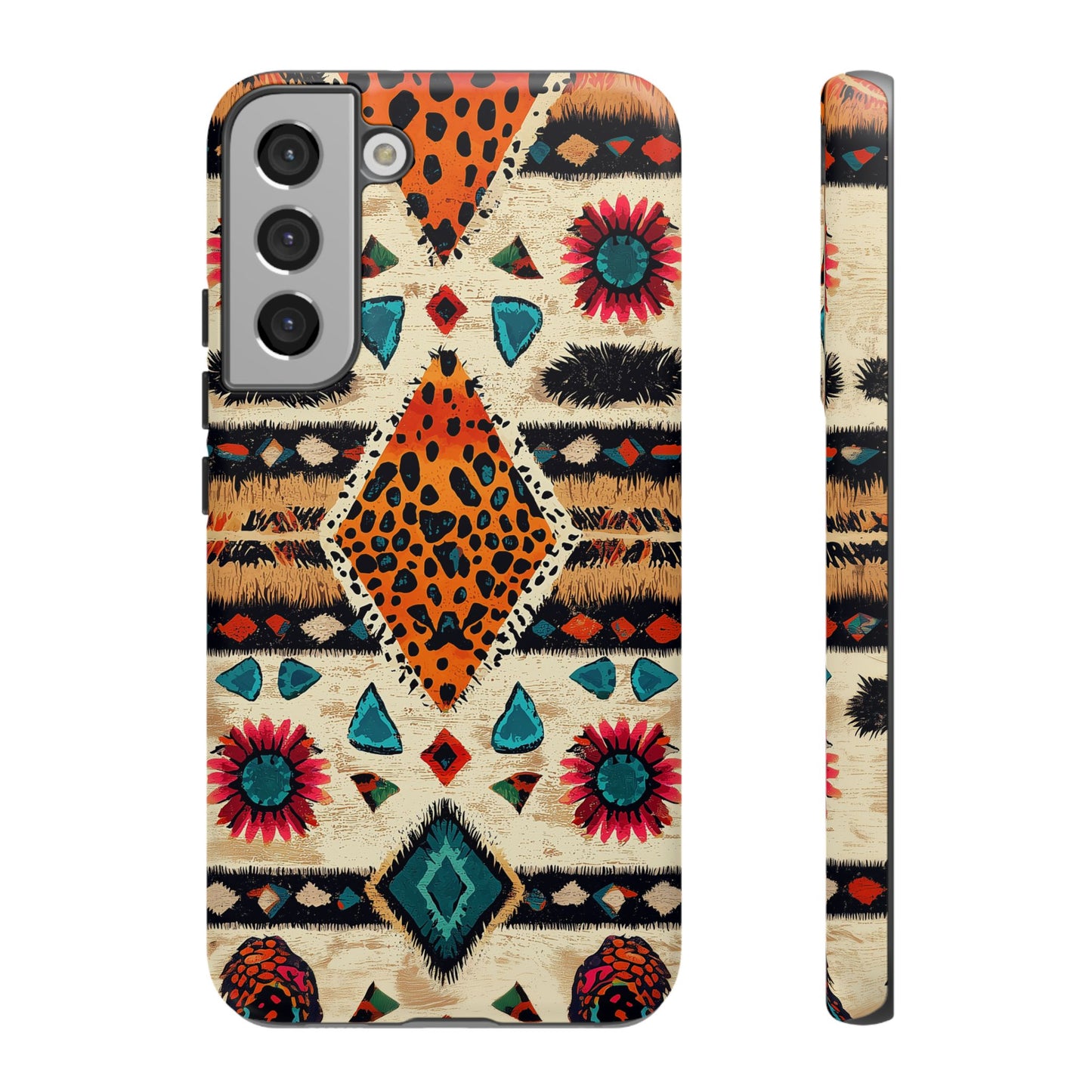 Wild Boho Leopard Print & Floral Tough Samsung Galaxy  Case – Eclectic Tribal Design, Dual-Layer Protection