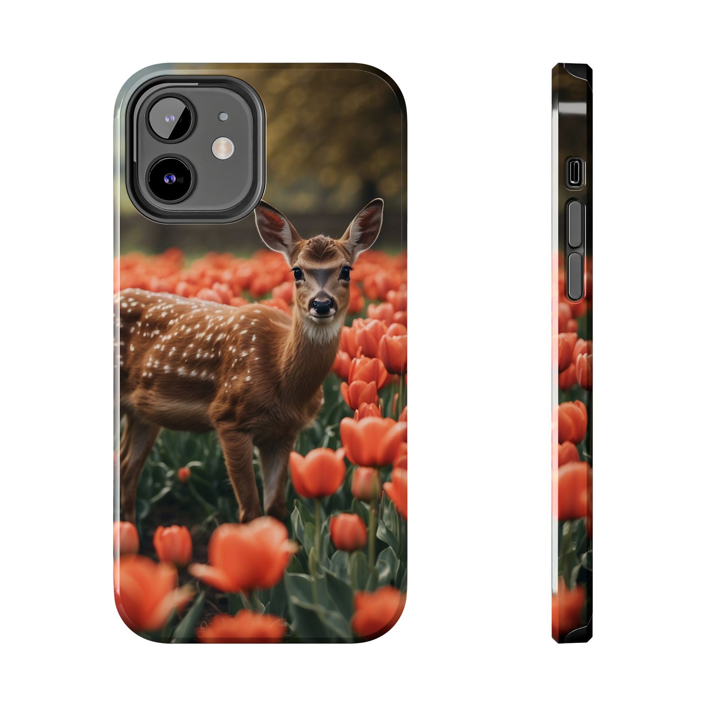 Fawn Among Tulips iPhone Case