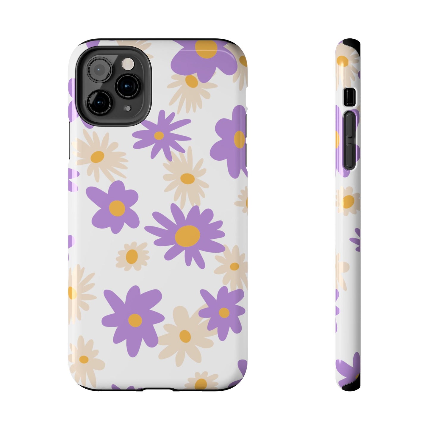 Retro Daisy Flower iPhone Case – Pastel Purple & Cream Floral Design with Matte Finish