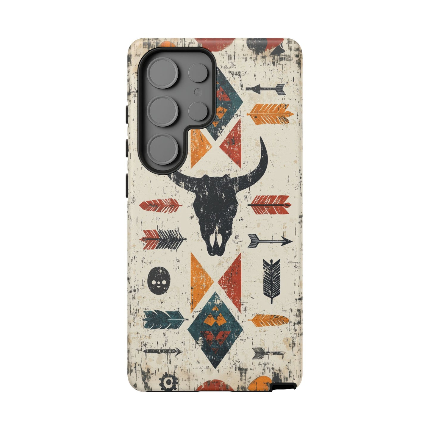 Tribal Bull Skull & Arrows Tough Samsung Galaxy Case – Rustic Western Design, Dual-Layer Protection