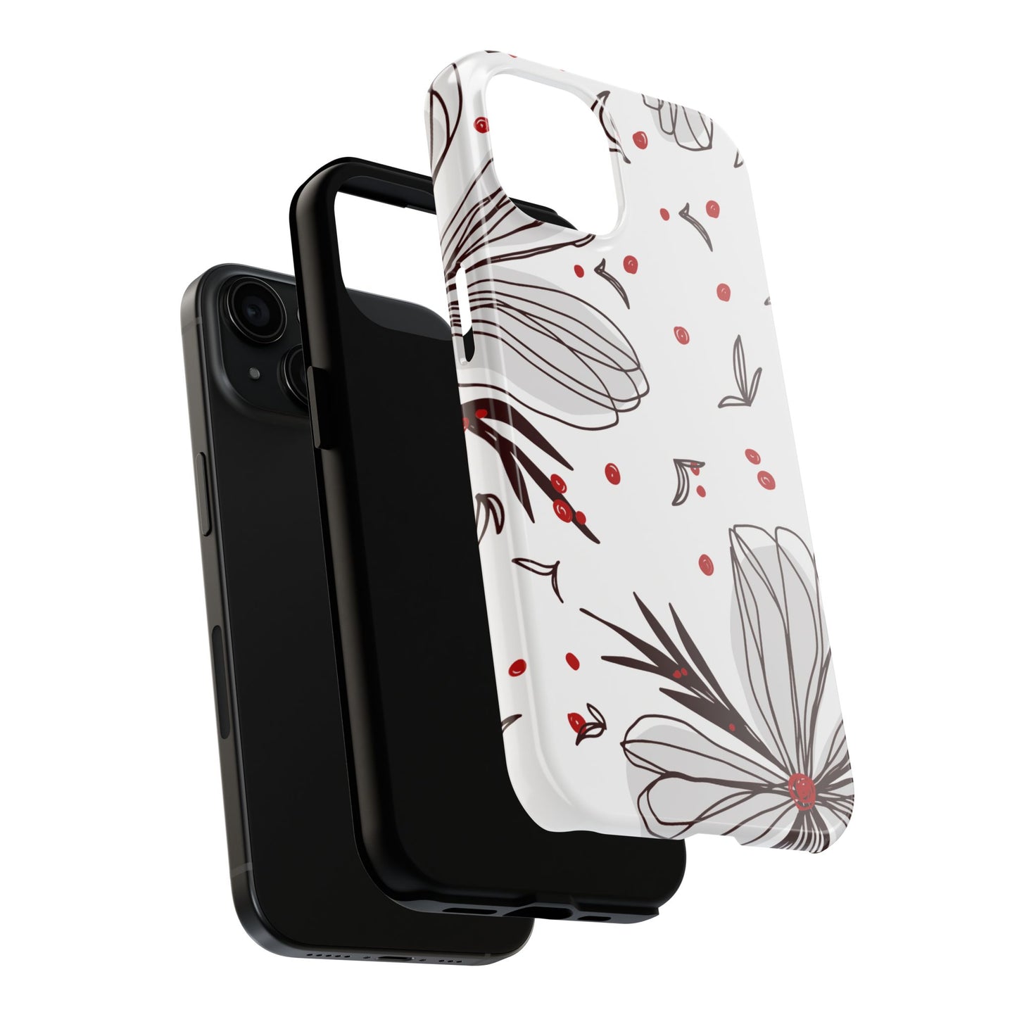 Minimalist Line Art Floral Tough iPhone Case – Bold Red and Black Design, Shockproof Protection - BOGO Cases