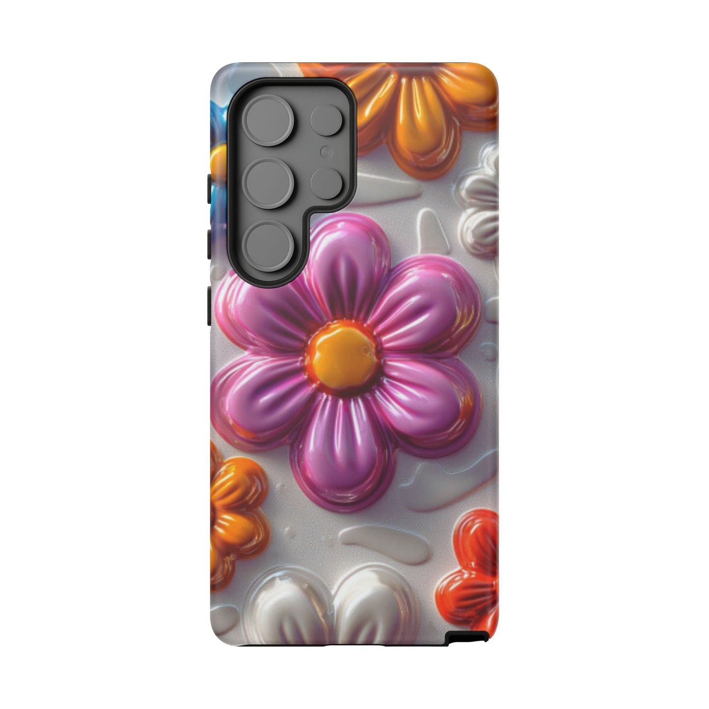 Glossy 3D Floral Samsung Galaxy  Case – Colorful Flower Pattern, Durable Protection