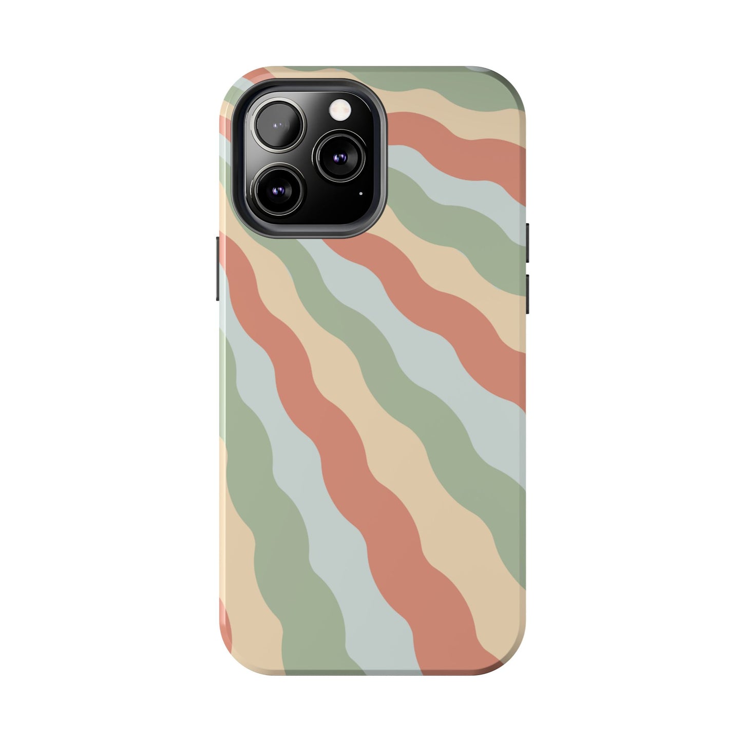 Earthy Retro Waves iPhone Case – 70s-Inspired Wavy Stripes in Soft Green, Cream, and Rust