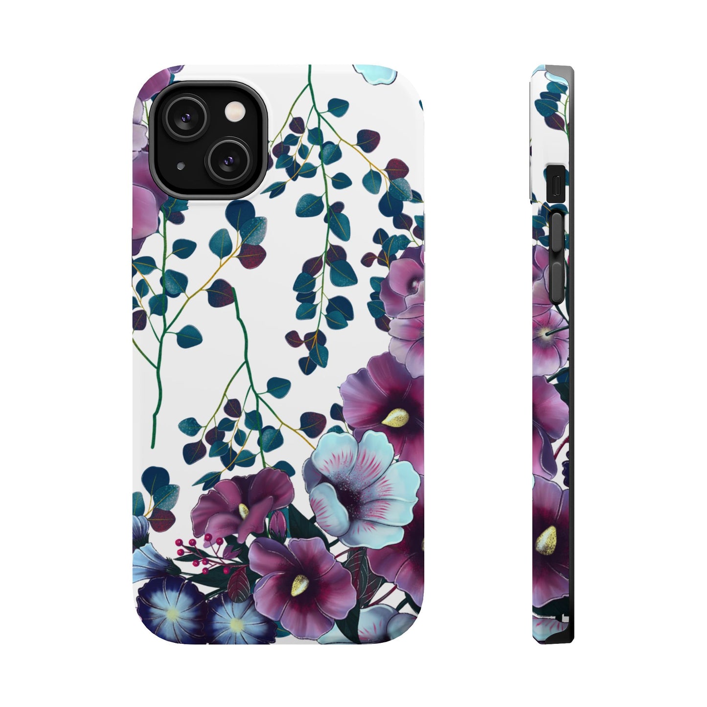 Moody Purple & Teal Floral MagSafe iPhone Series Case – Elegant Botanical Design